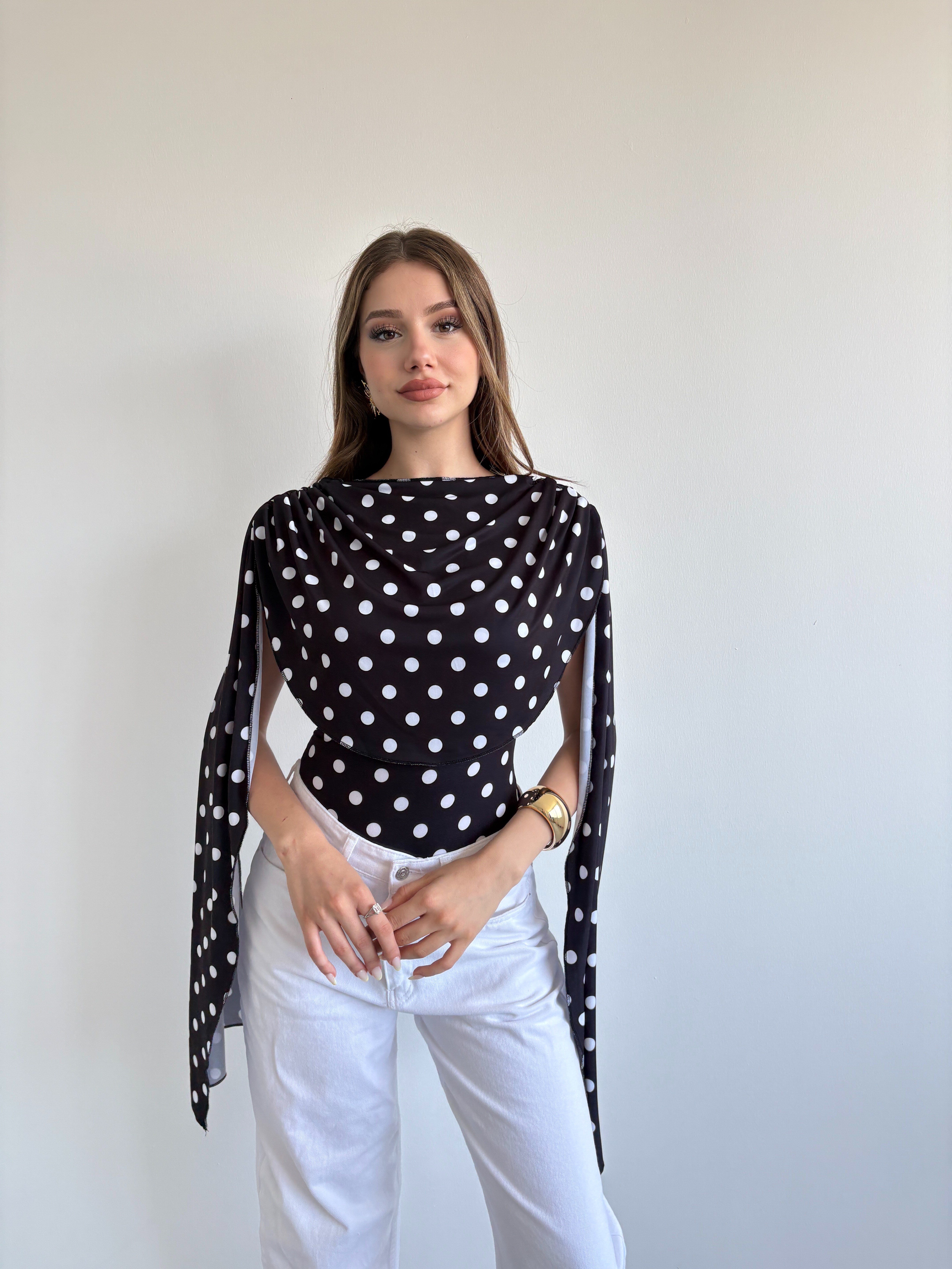 Puantiyeli Pelerin Bodysuit
