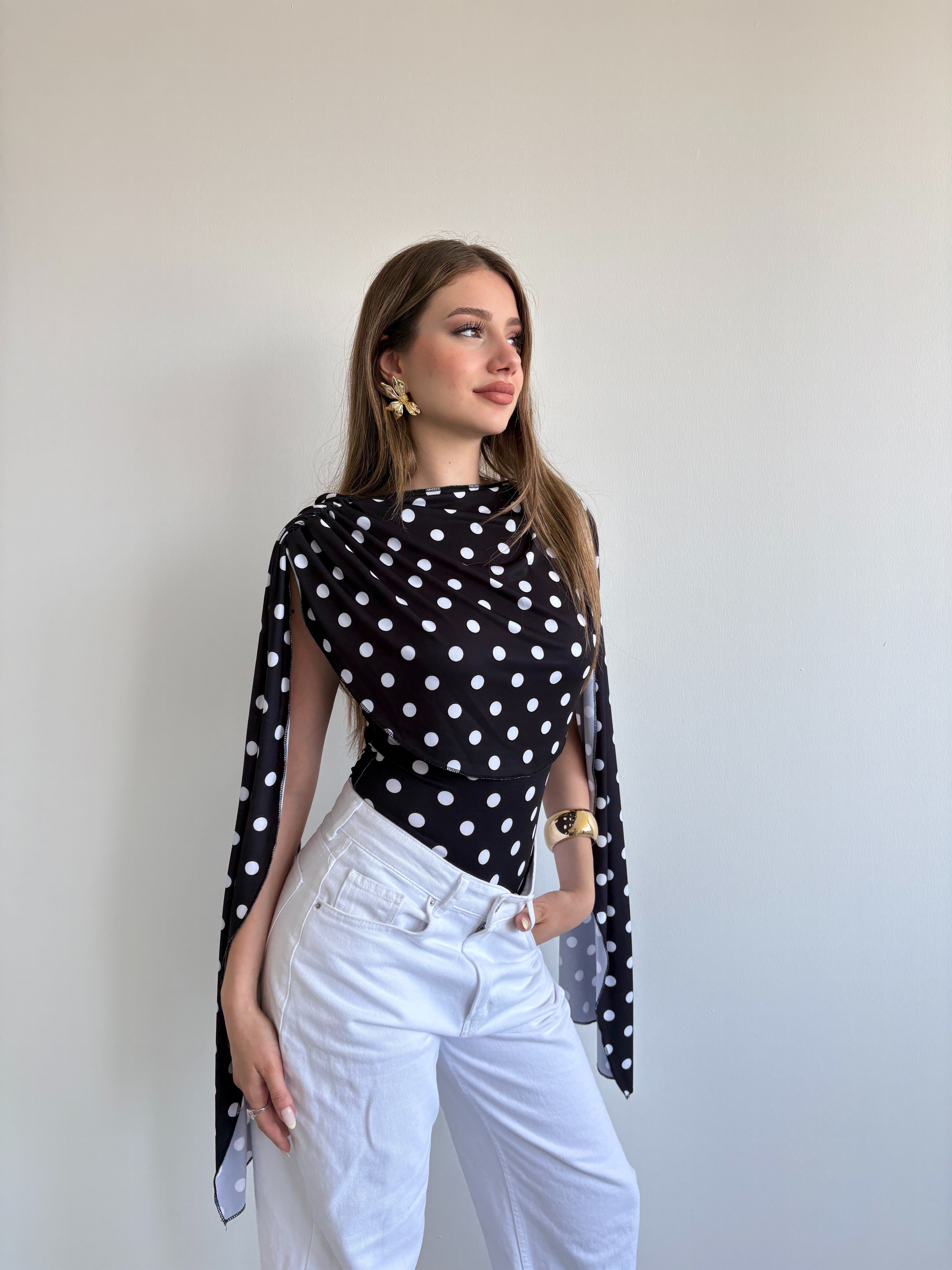 Puantiyeli Pelerin Bodysuit