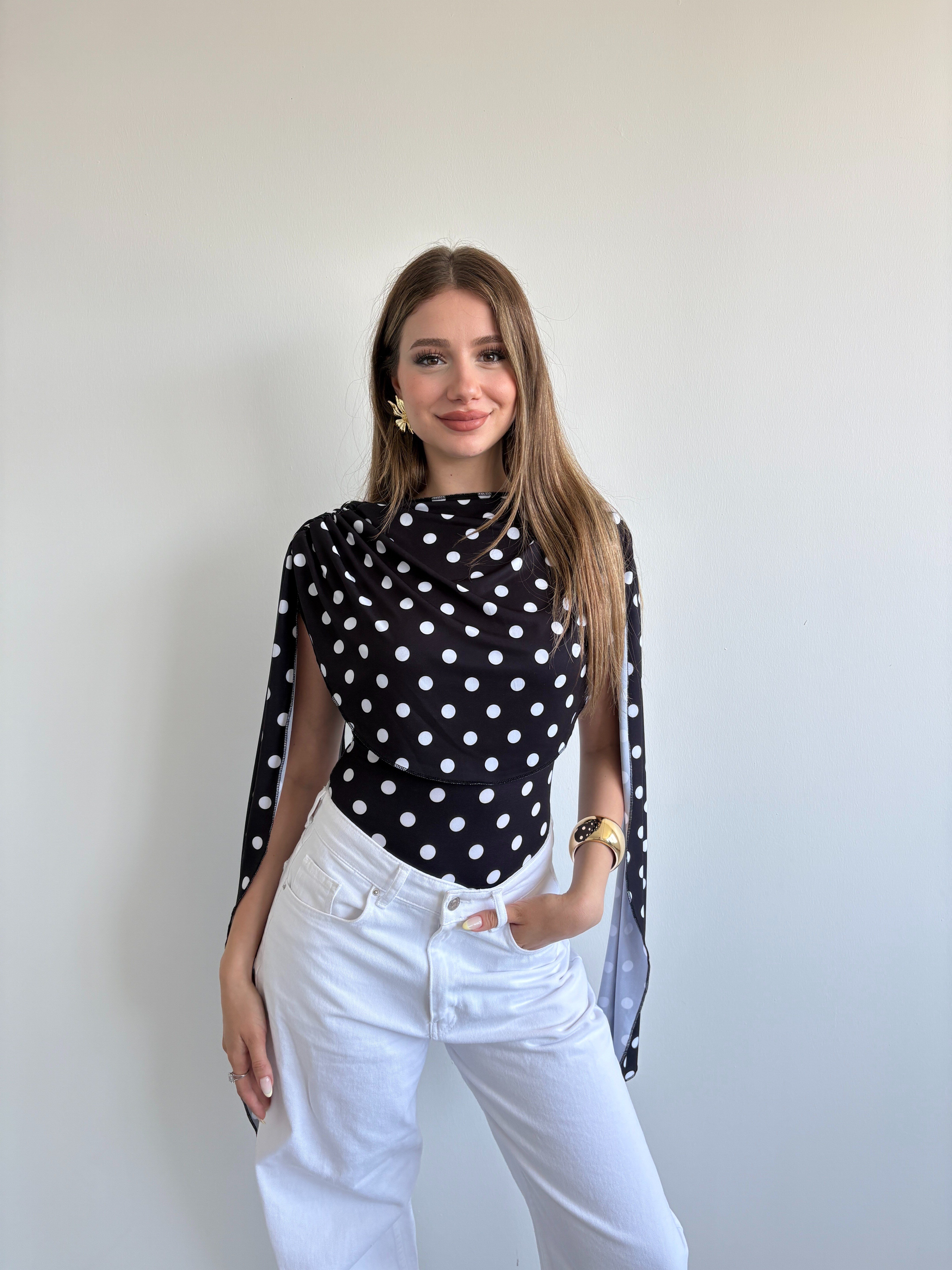 Puantiyeli Pelerin Bodysuit