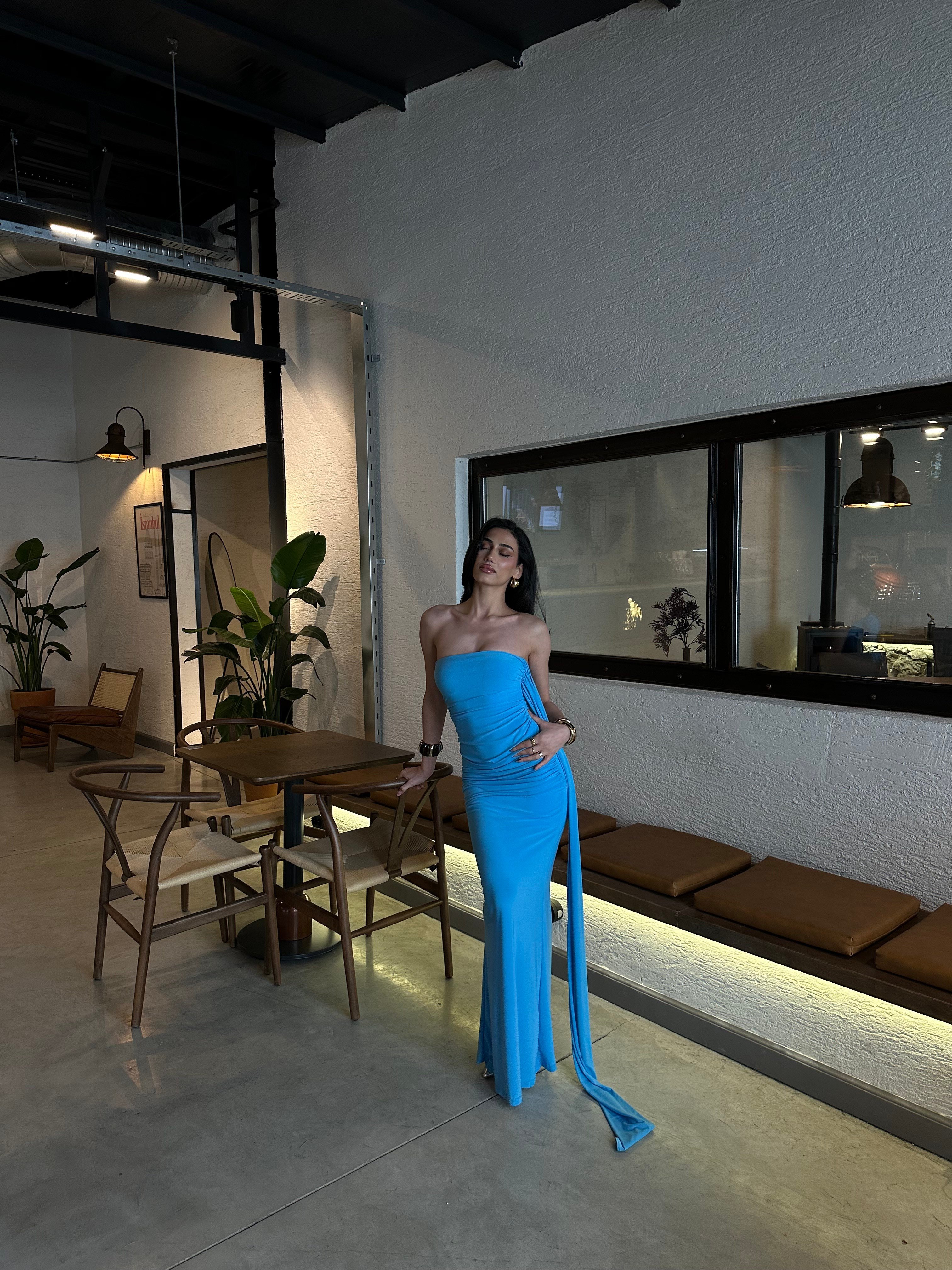 Şal Detay Maxi Elbise 