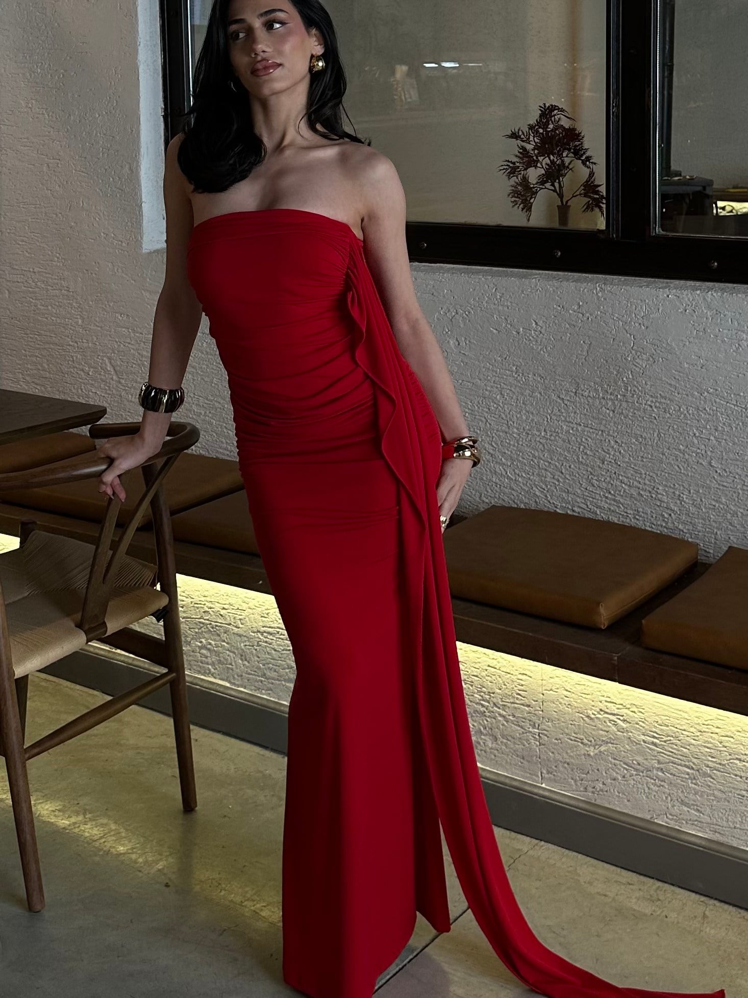 Şal Detay Maxi Elbise