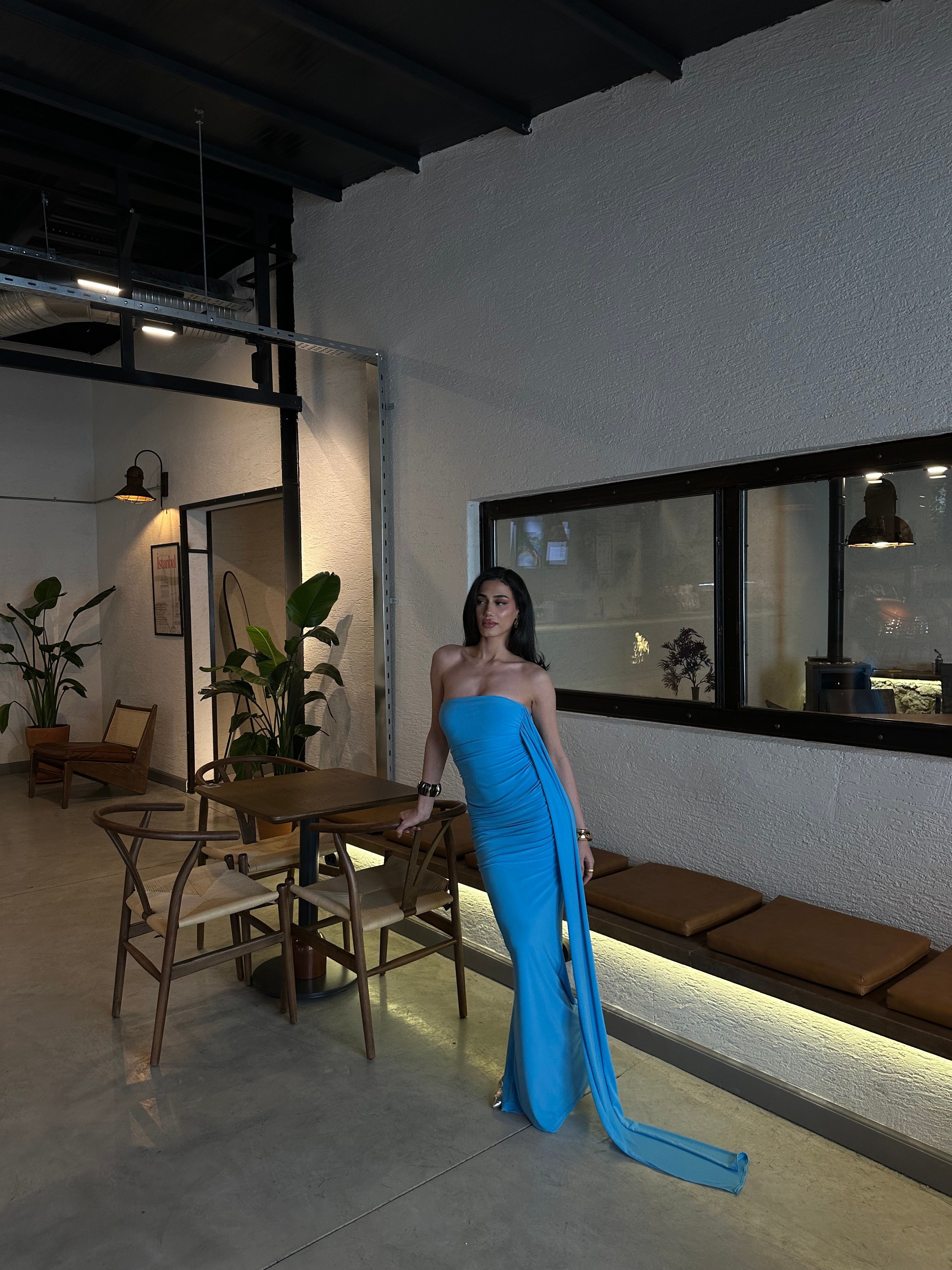 Şal Detay Maxi Elbise 