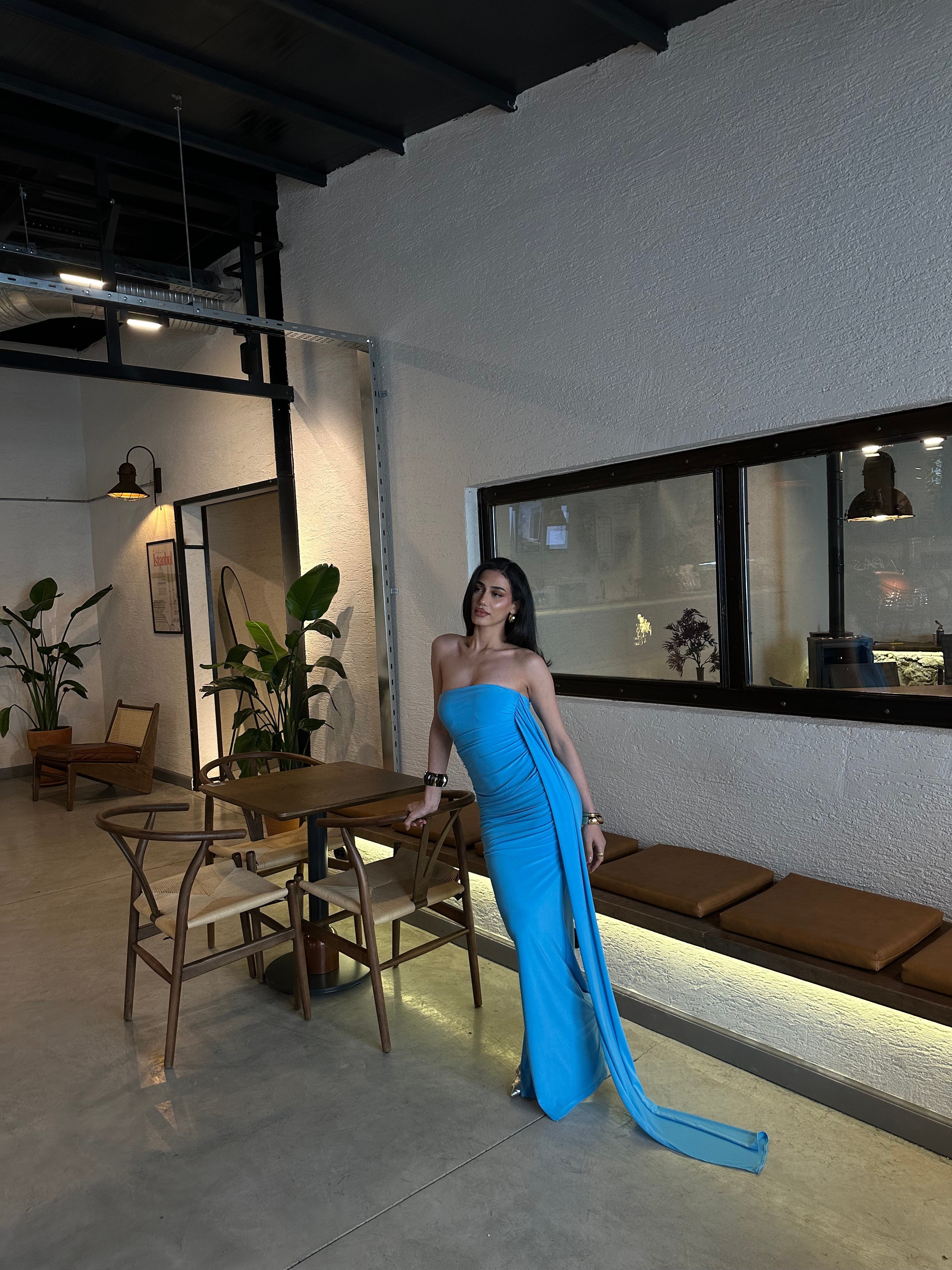 Şal Detay Maxi Elbise 