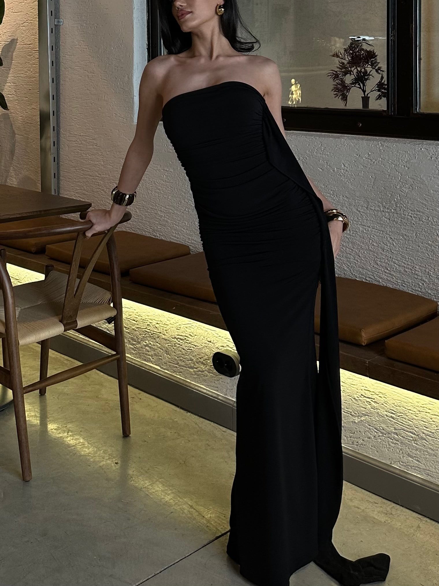 Şal Detay Maxi Elbise