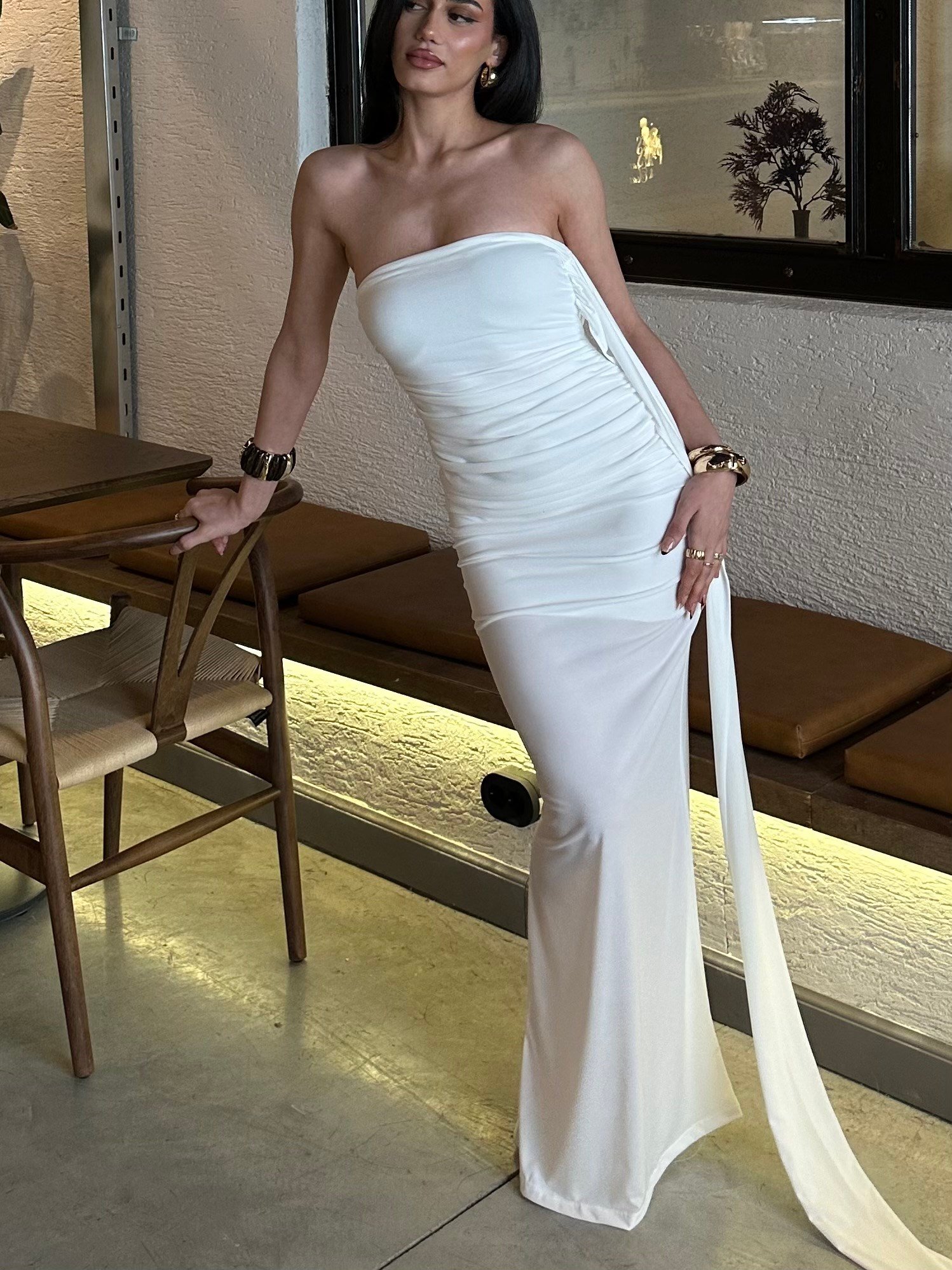 Şal Detay Maxi Elbise