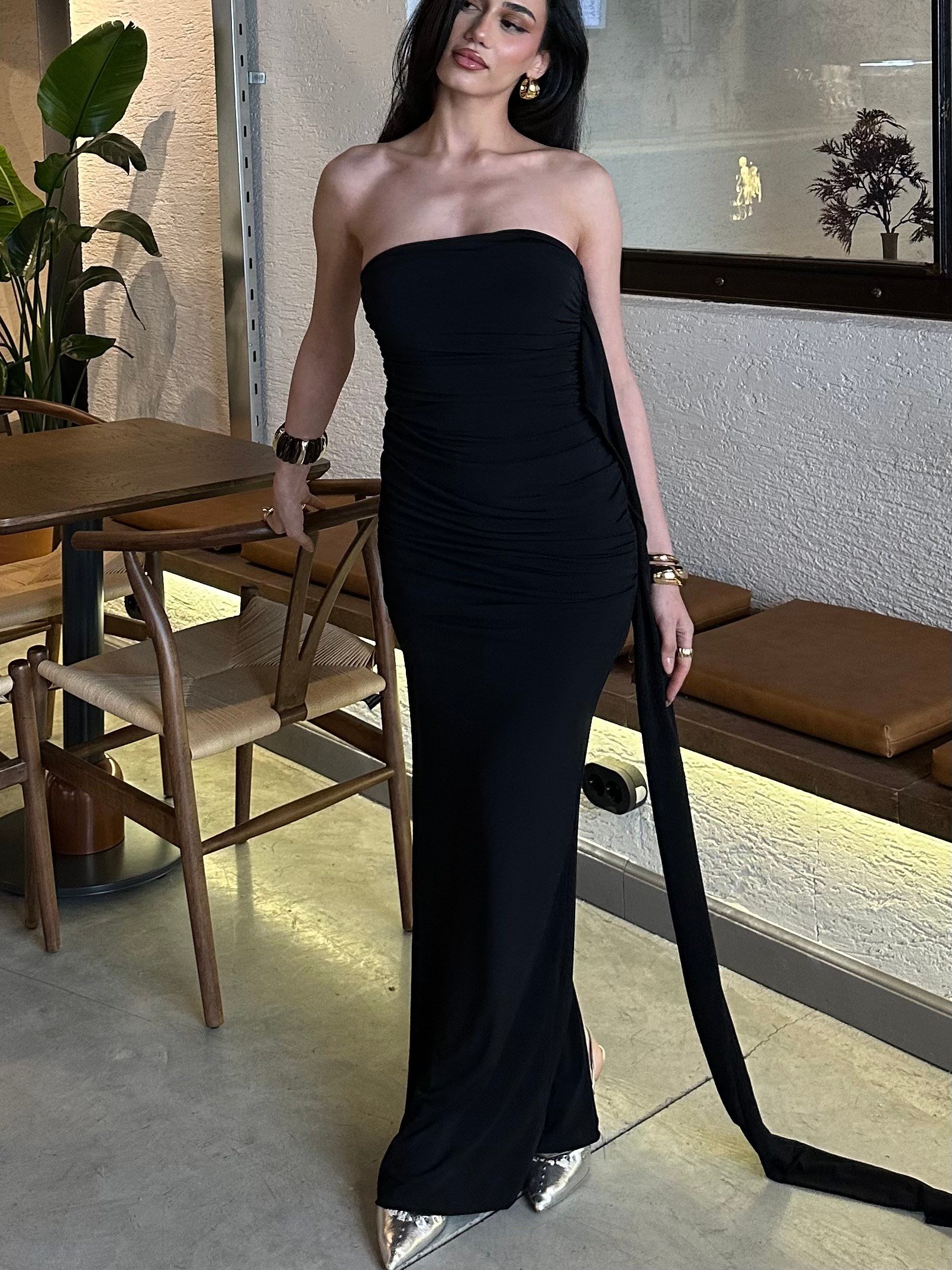 Şal Detay Maxi Elbise