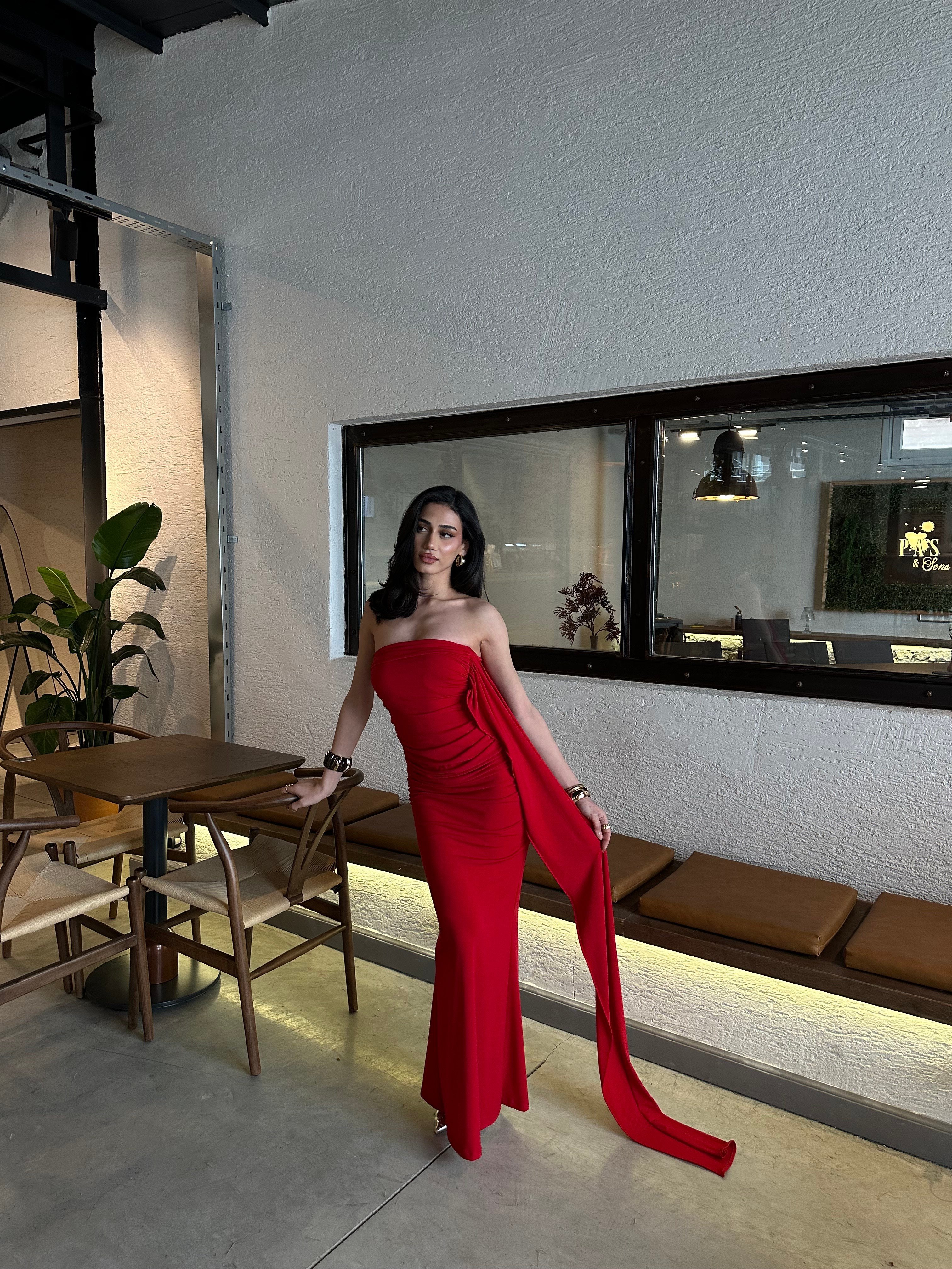 Şal Detay Maxi Elbise