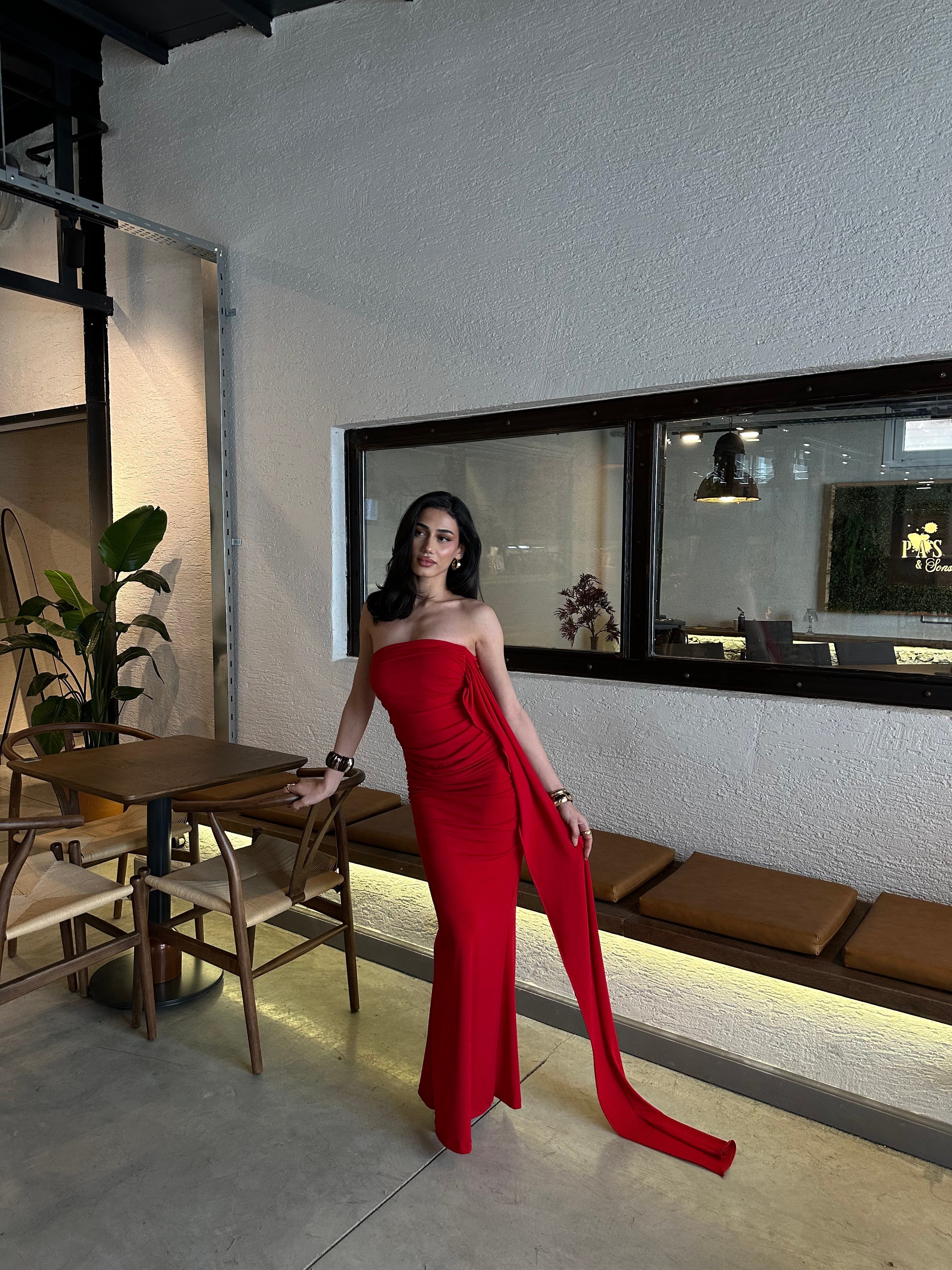 Şal Detay Maxi Elbise