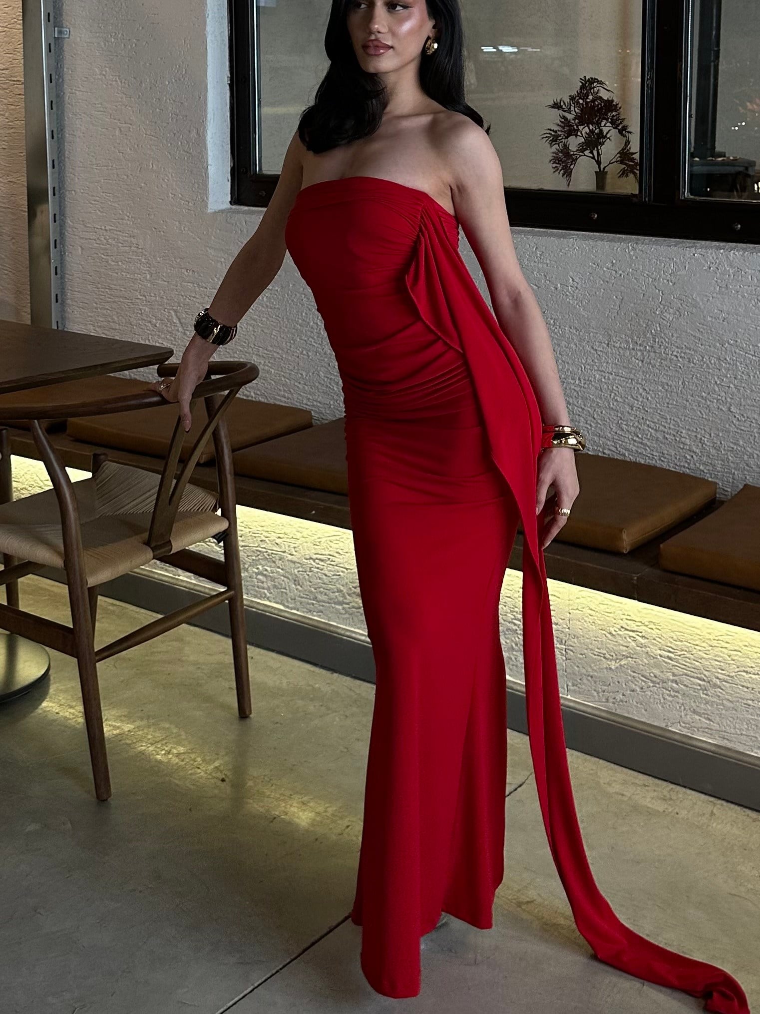 Şal Detay Maxi Elbise