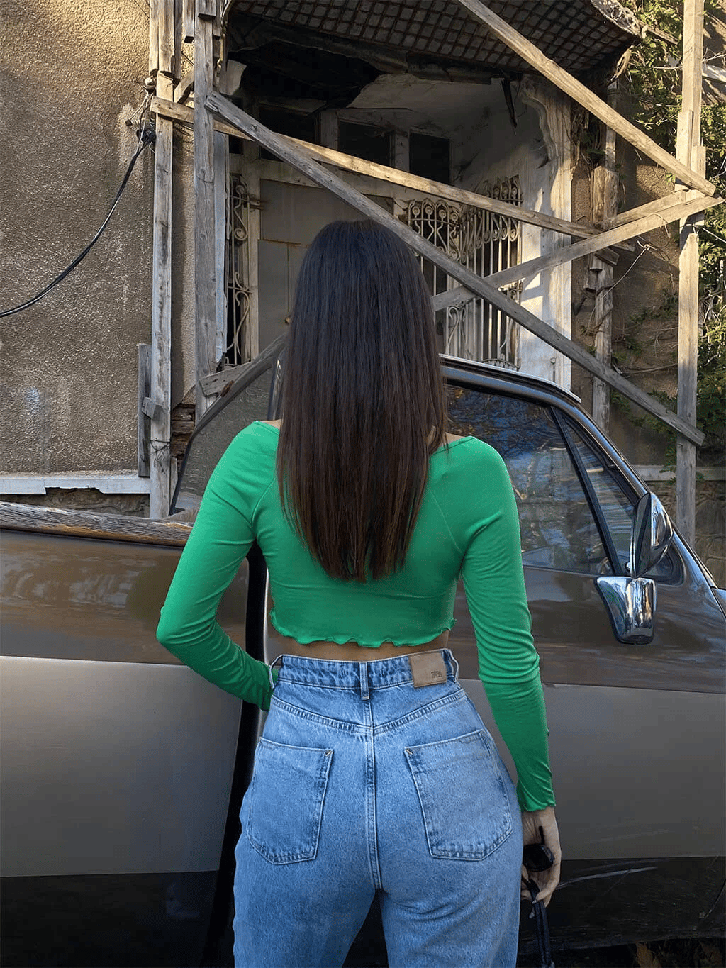 Sandy Asimetrik Tül Crop