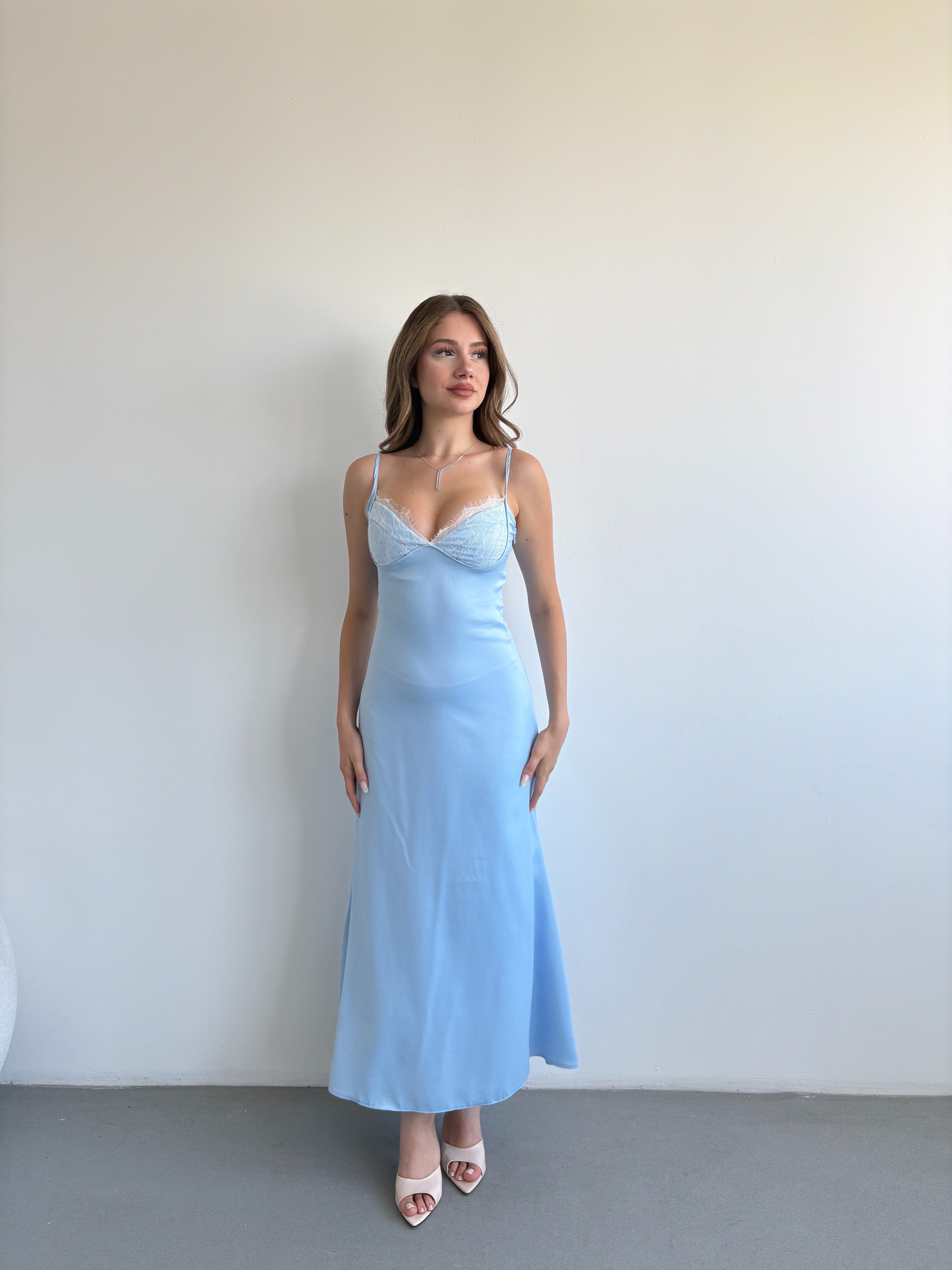 Saten Dantelli Elbise