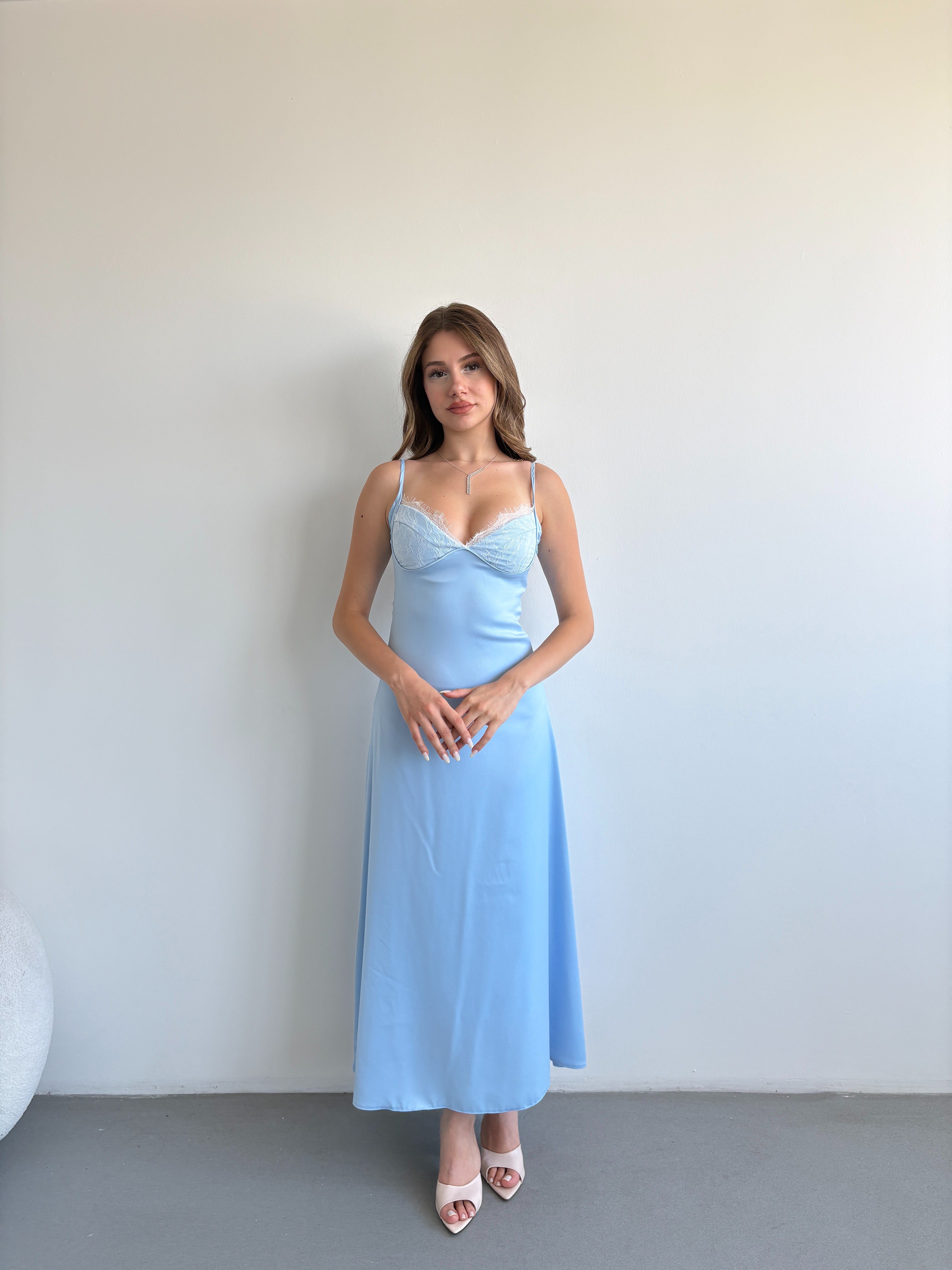 Saten Dantelli Elbise