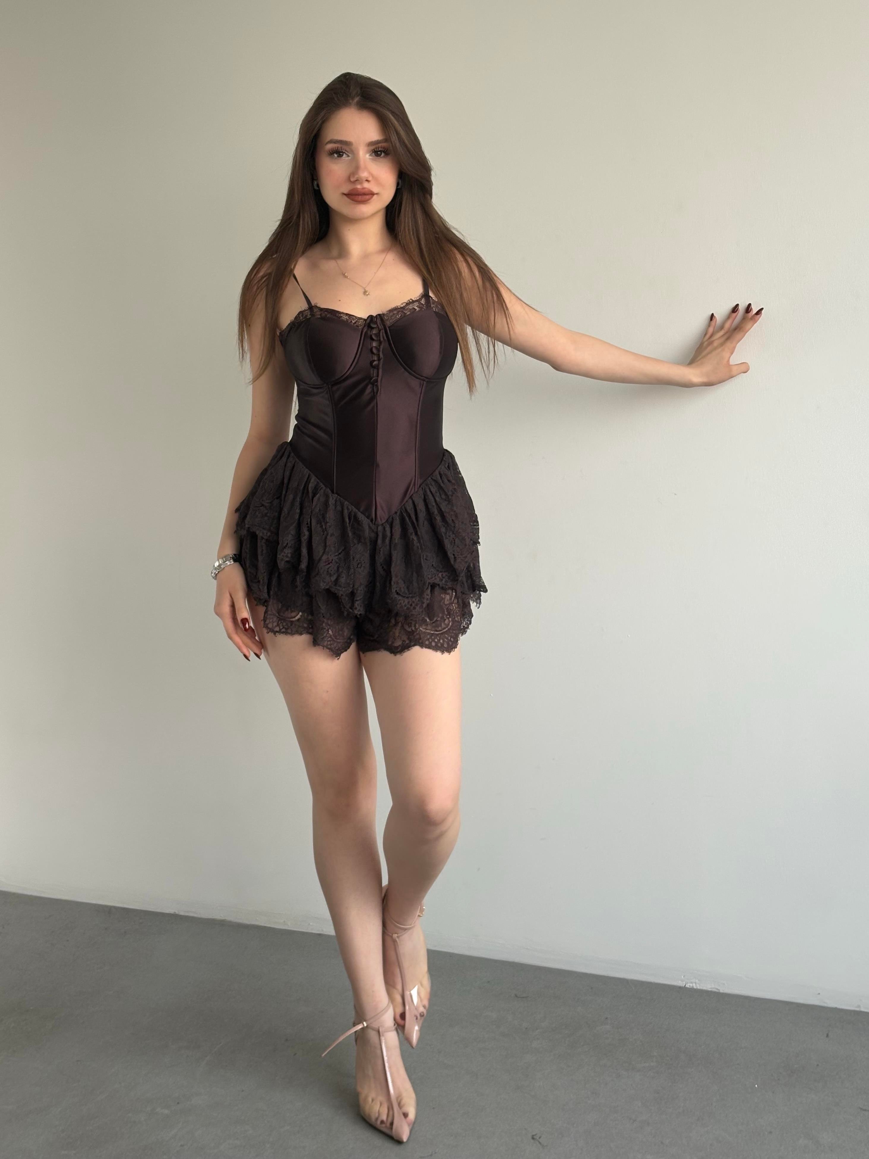 Saten Dantelli Elbise