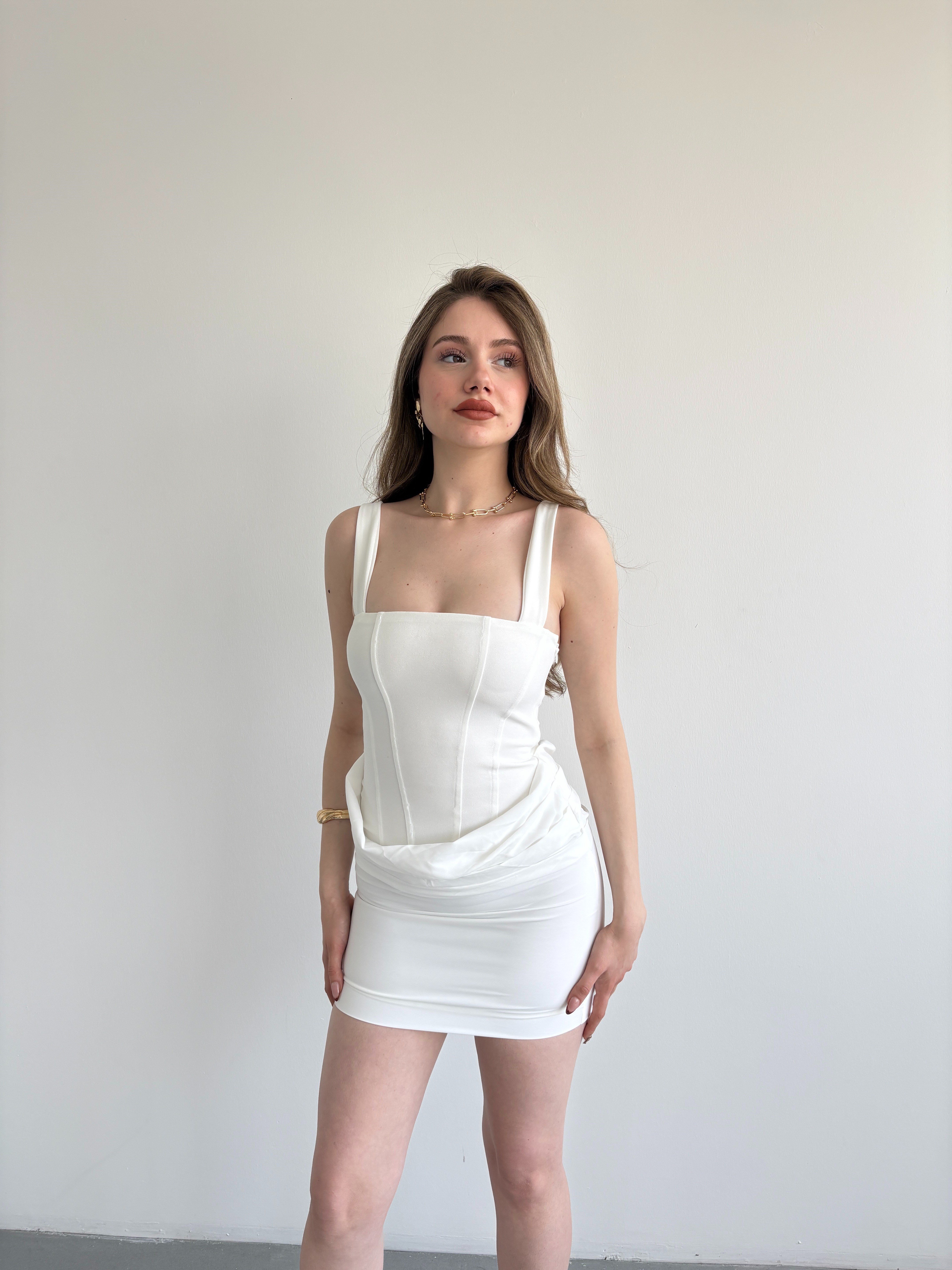 Saten Drapeli Elbise