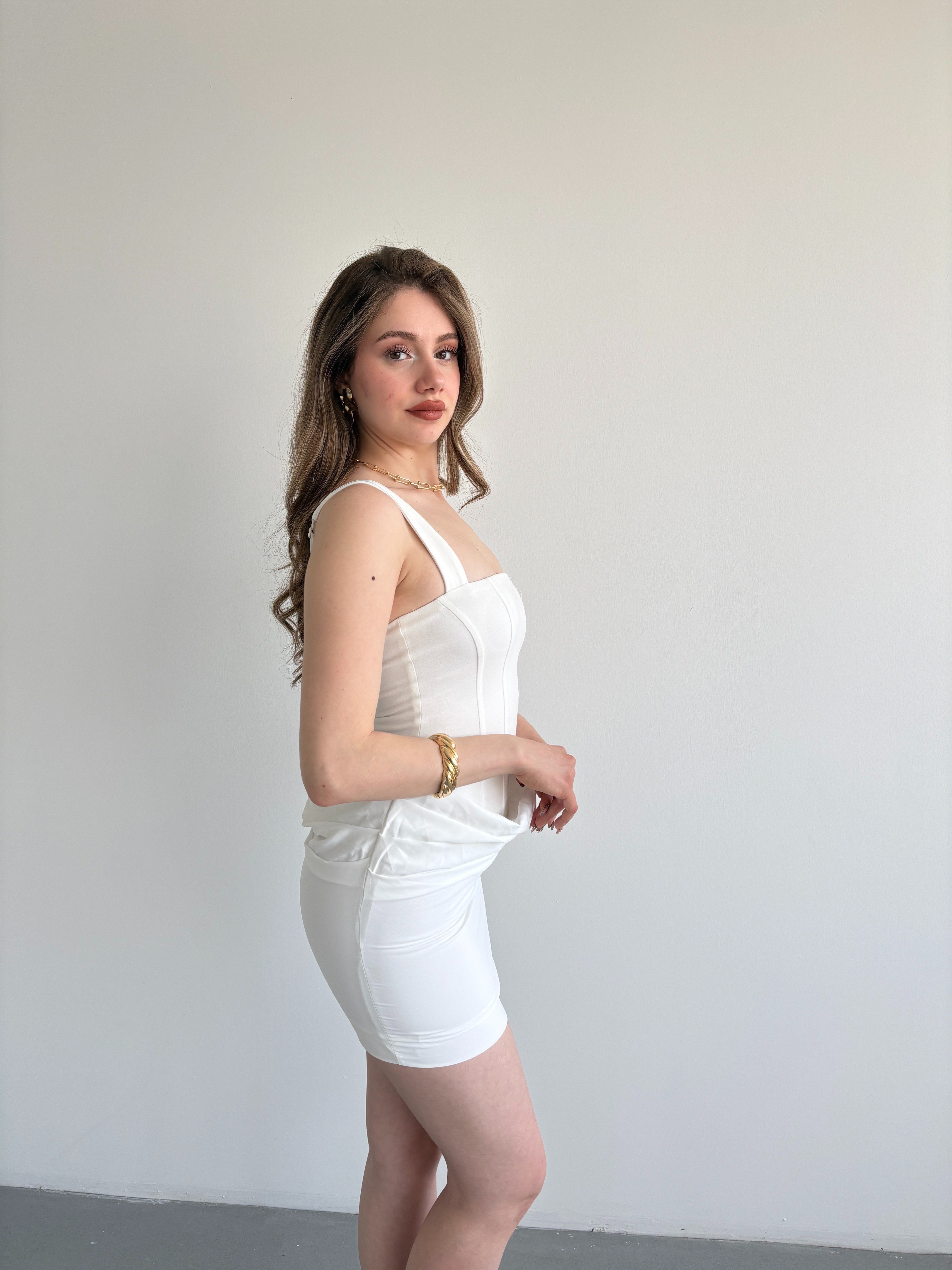 Saten Drapeli Elbise