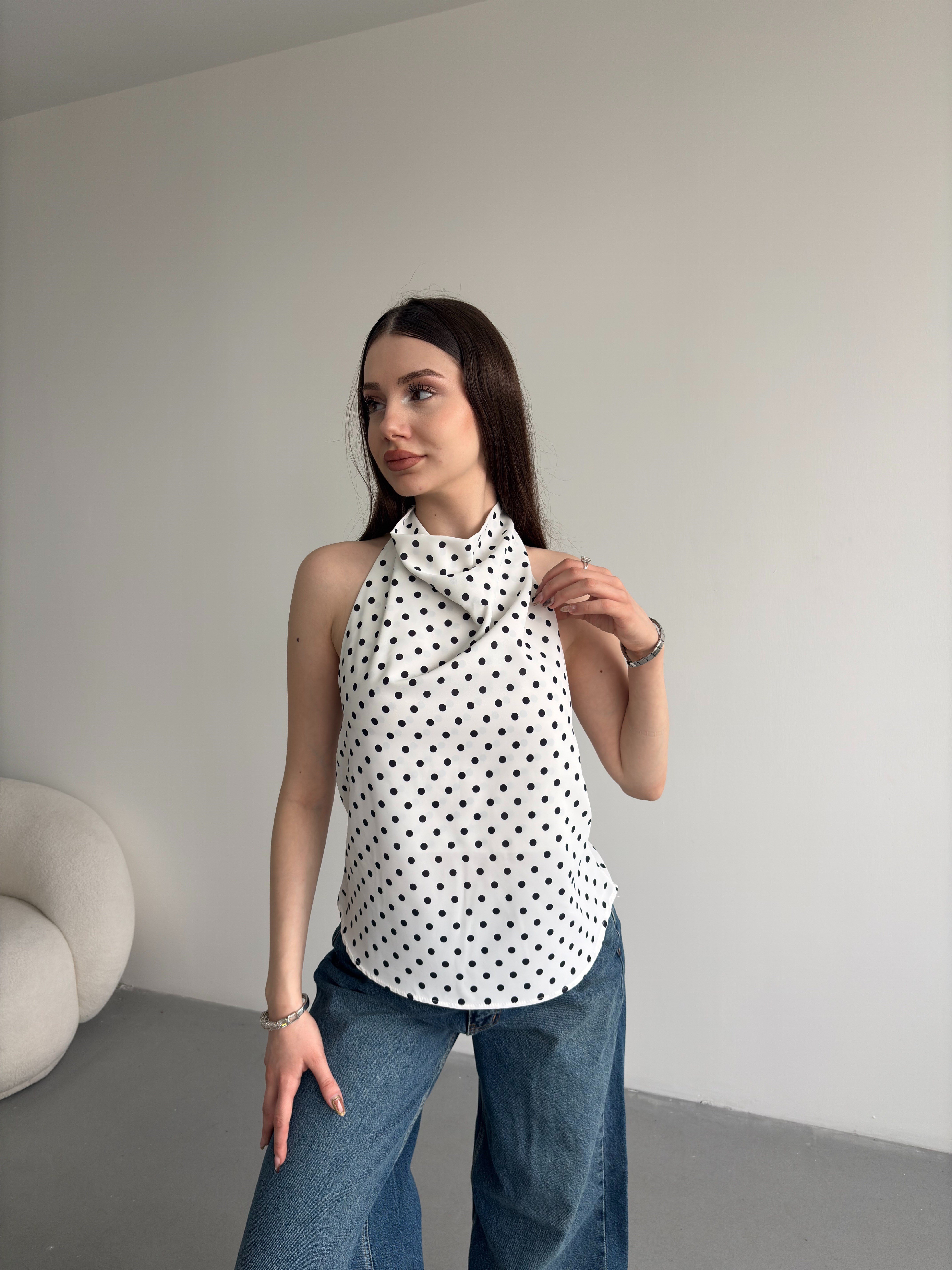 Saten Puantiyeli Bluz