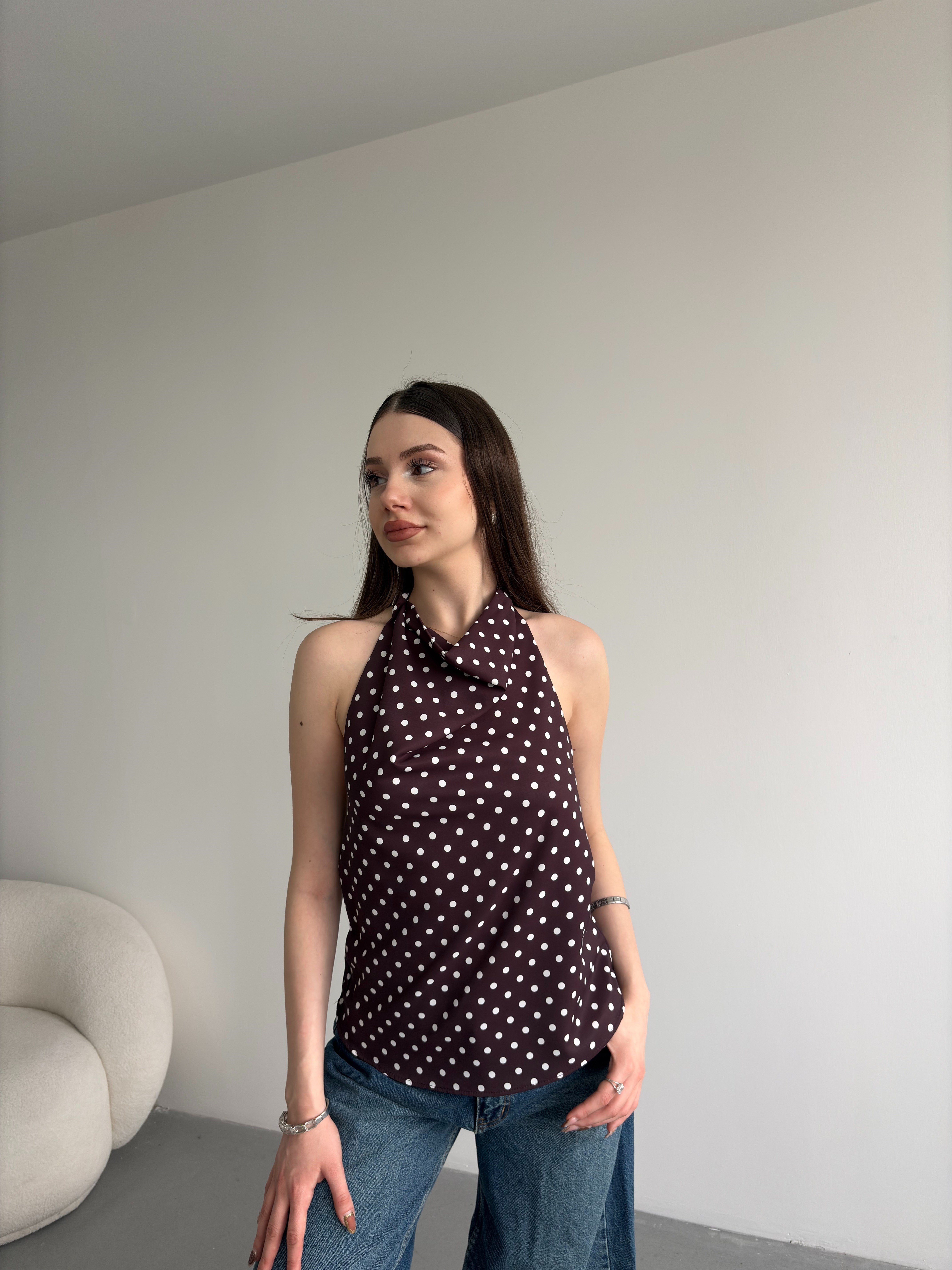 Saten Puantiyeli Bluz