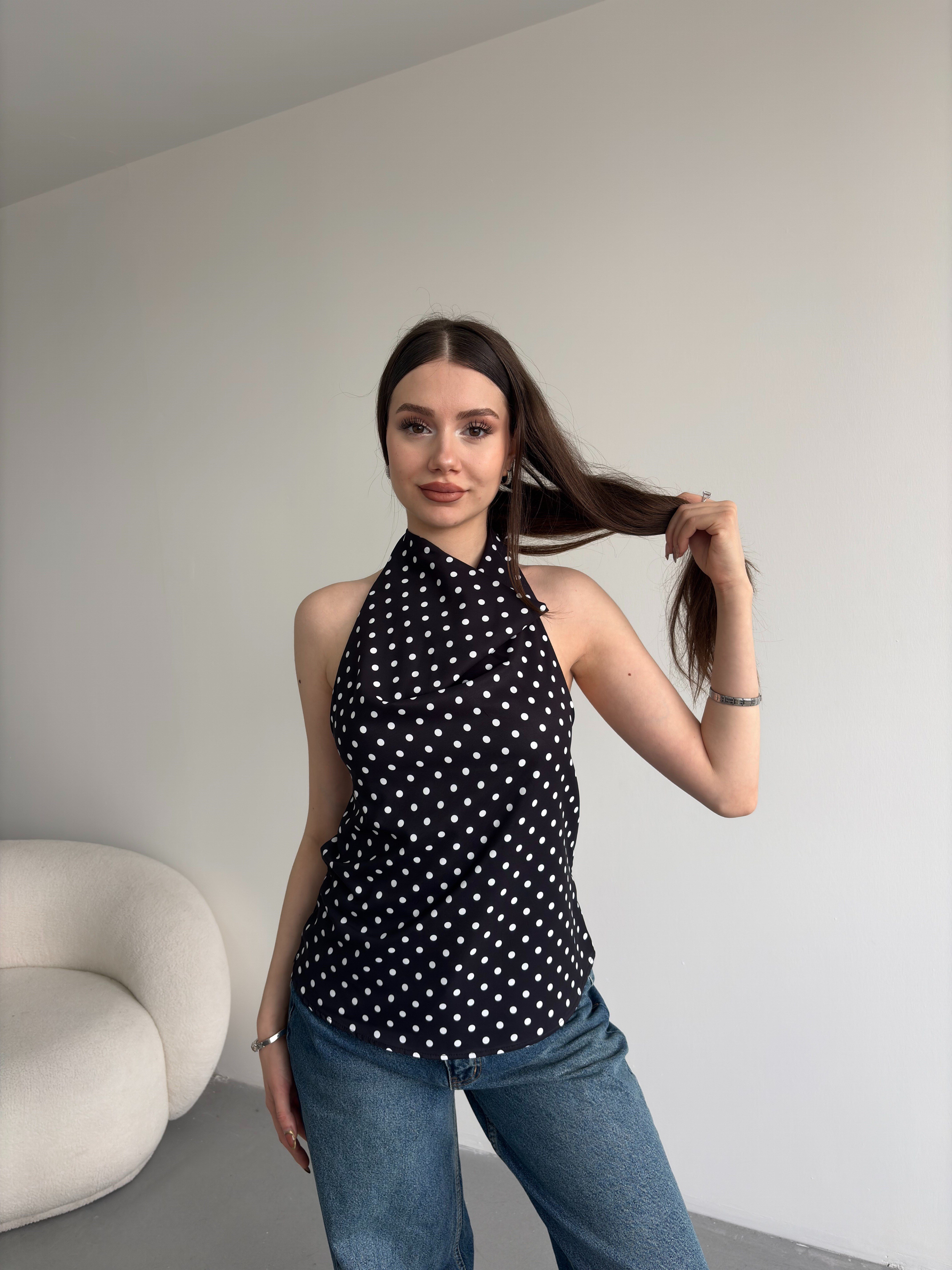 Saten Puantiyeli Bluz