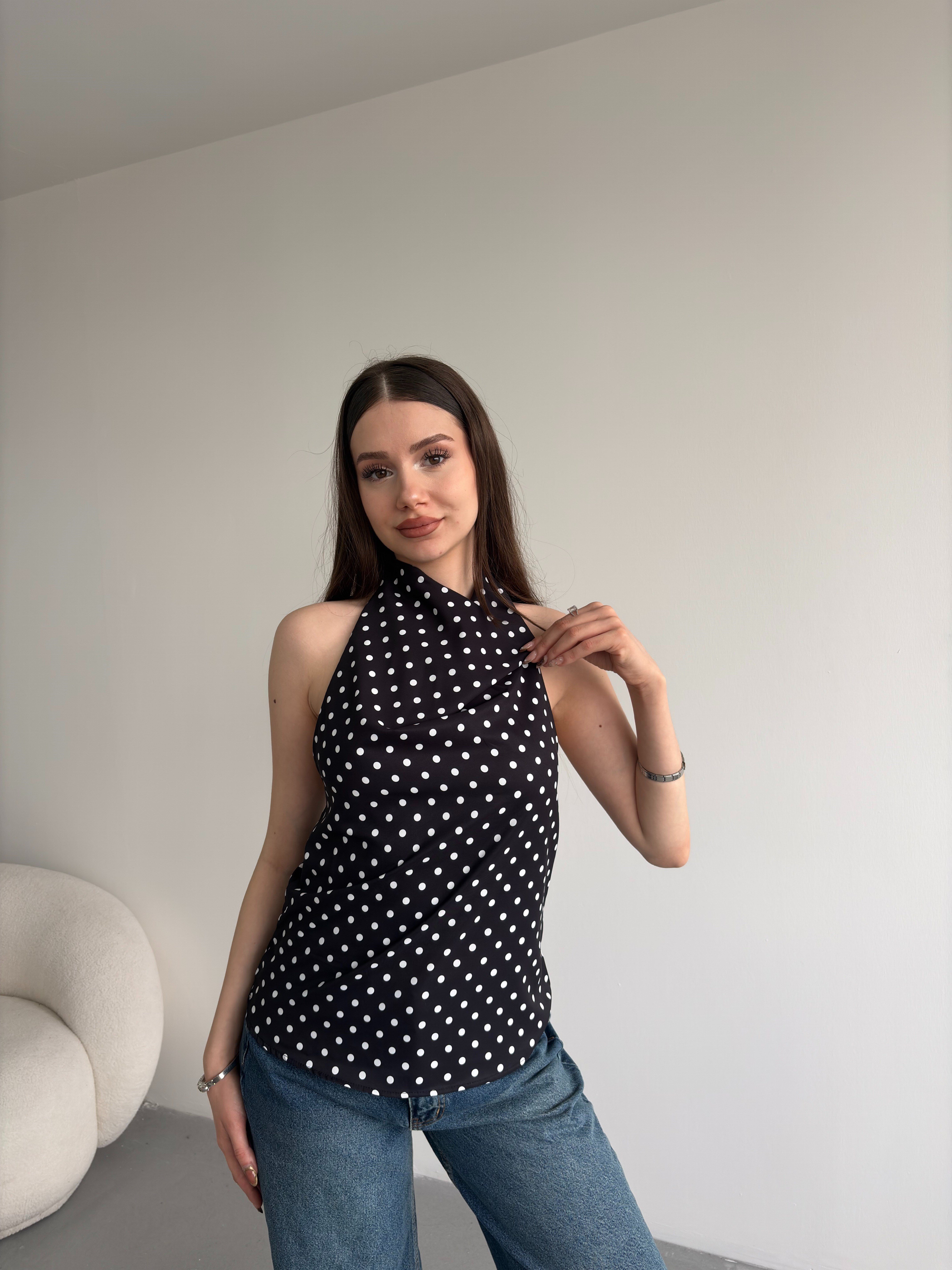 Saten Puantiyeli Bluz