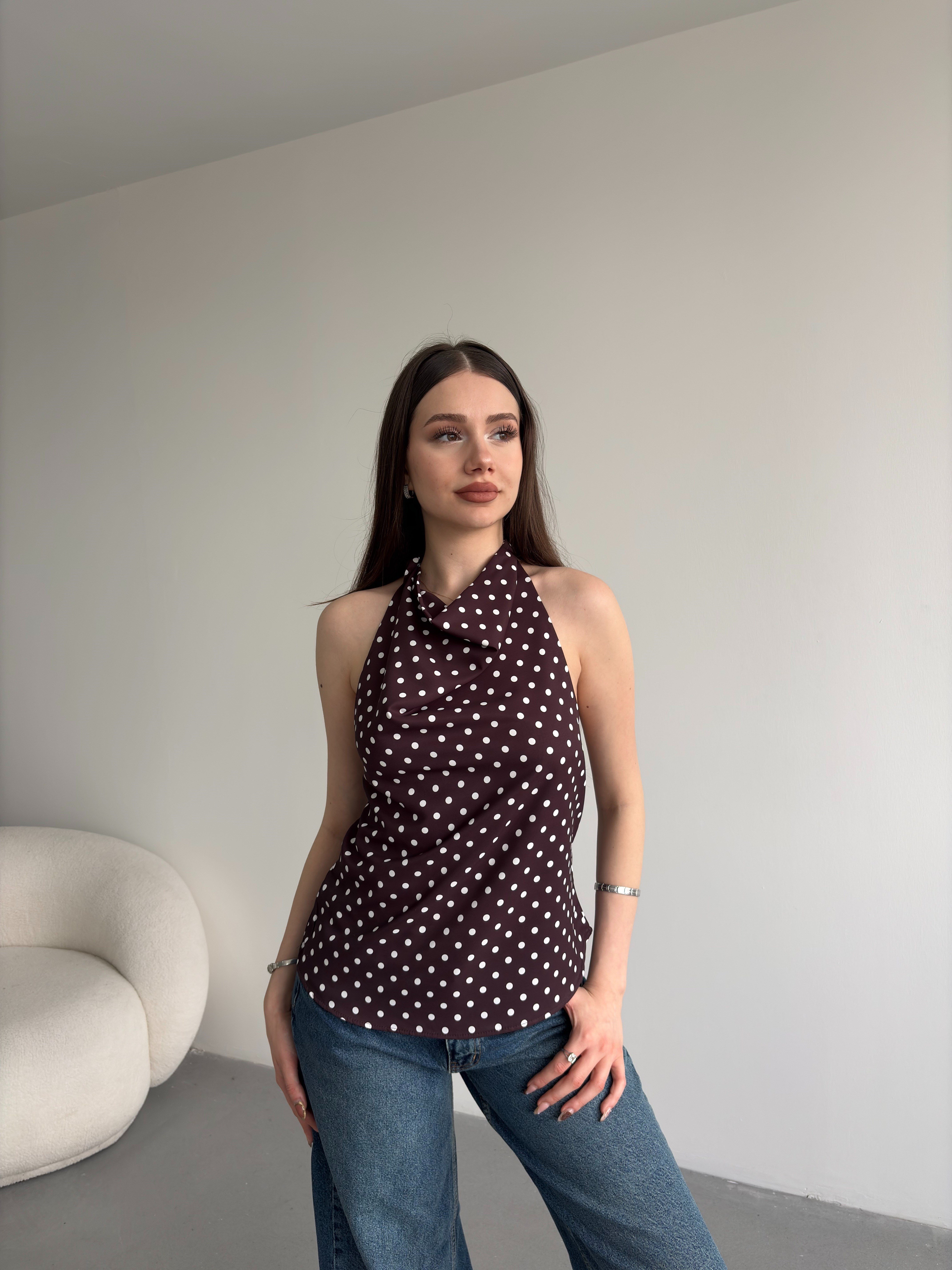 Saten Puantiyeli Bluz