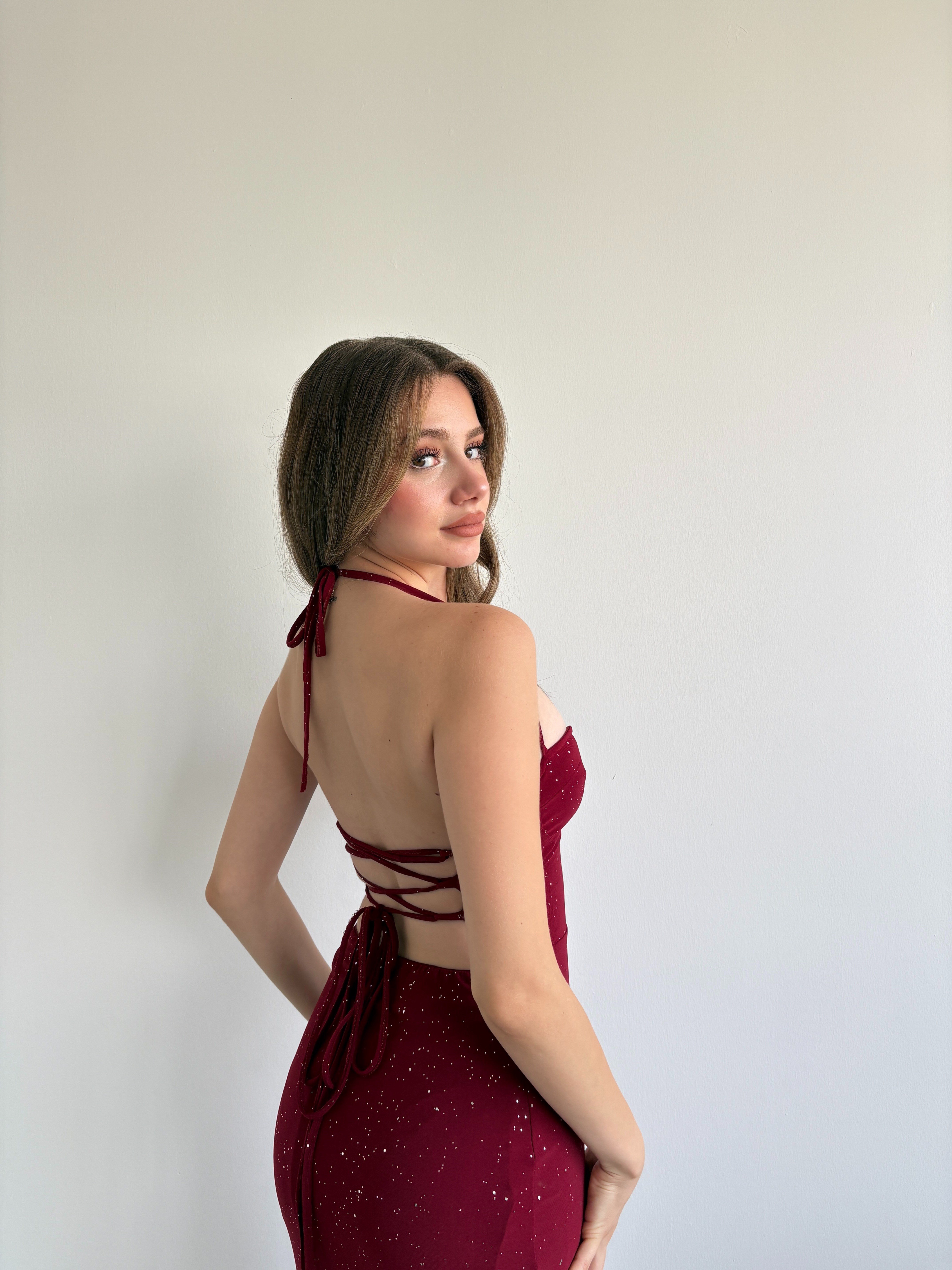 Simli Gloplu Sandy Elbise