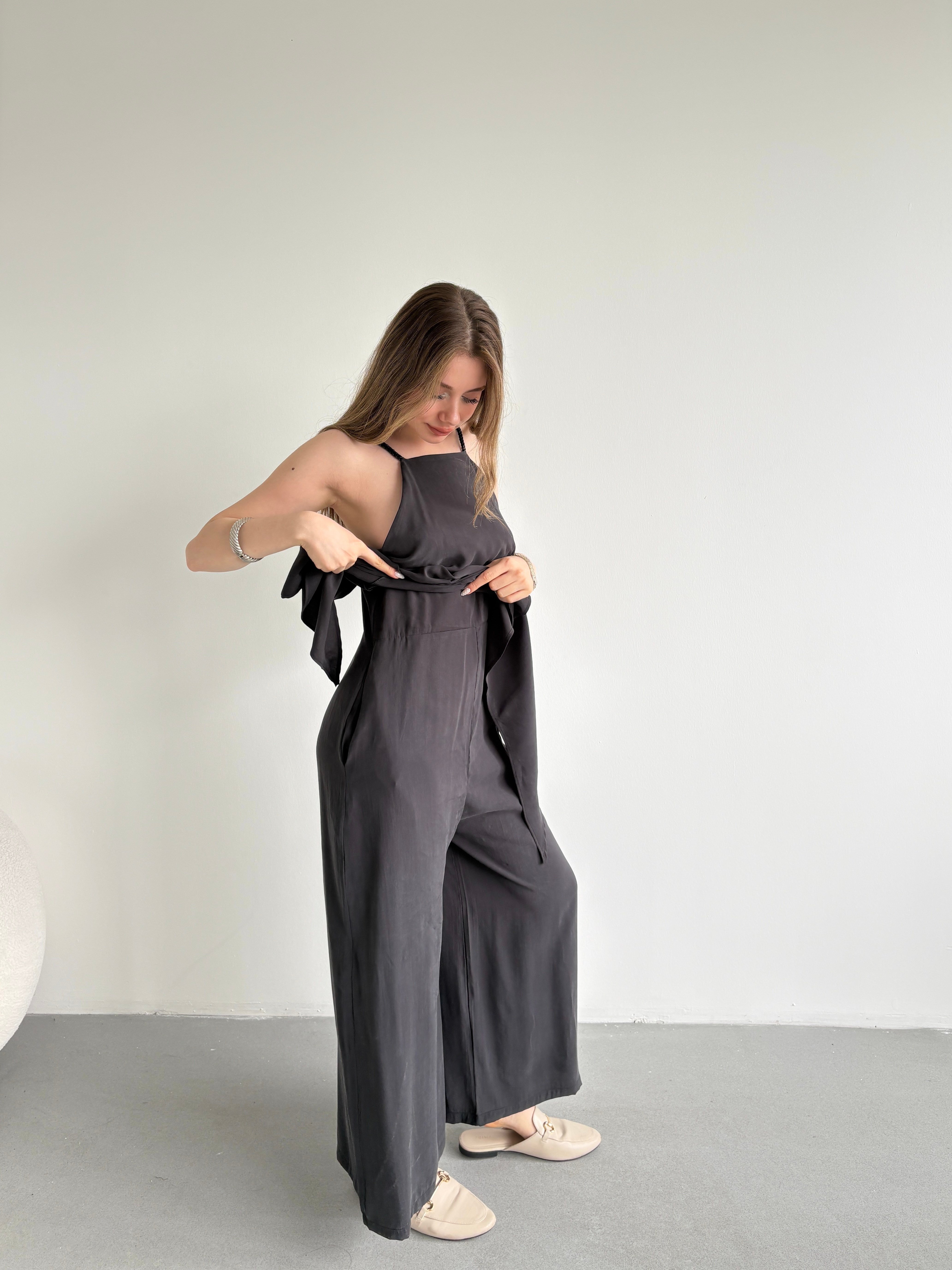 Soft Dokulu Örgü Askılı Tulum