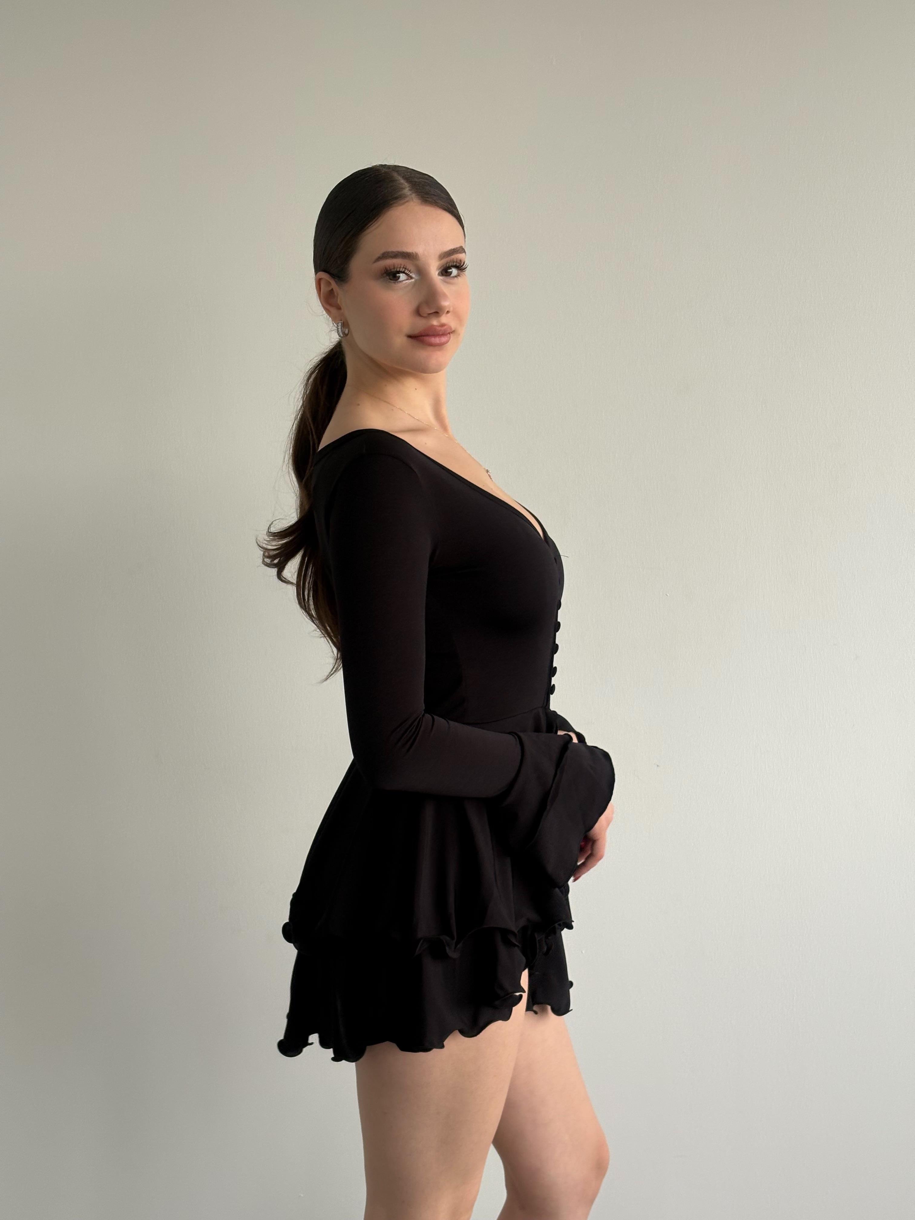 Şortlu Mini Volan Kol Elbise 