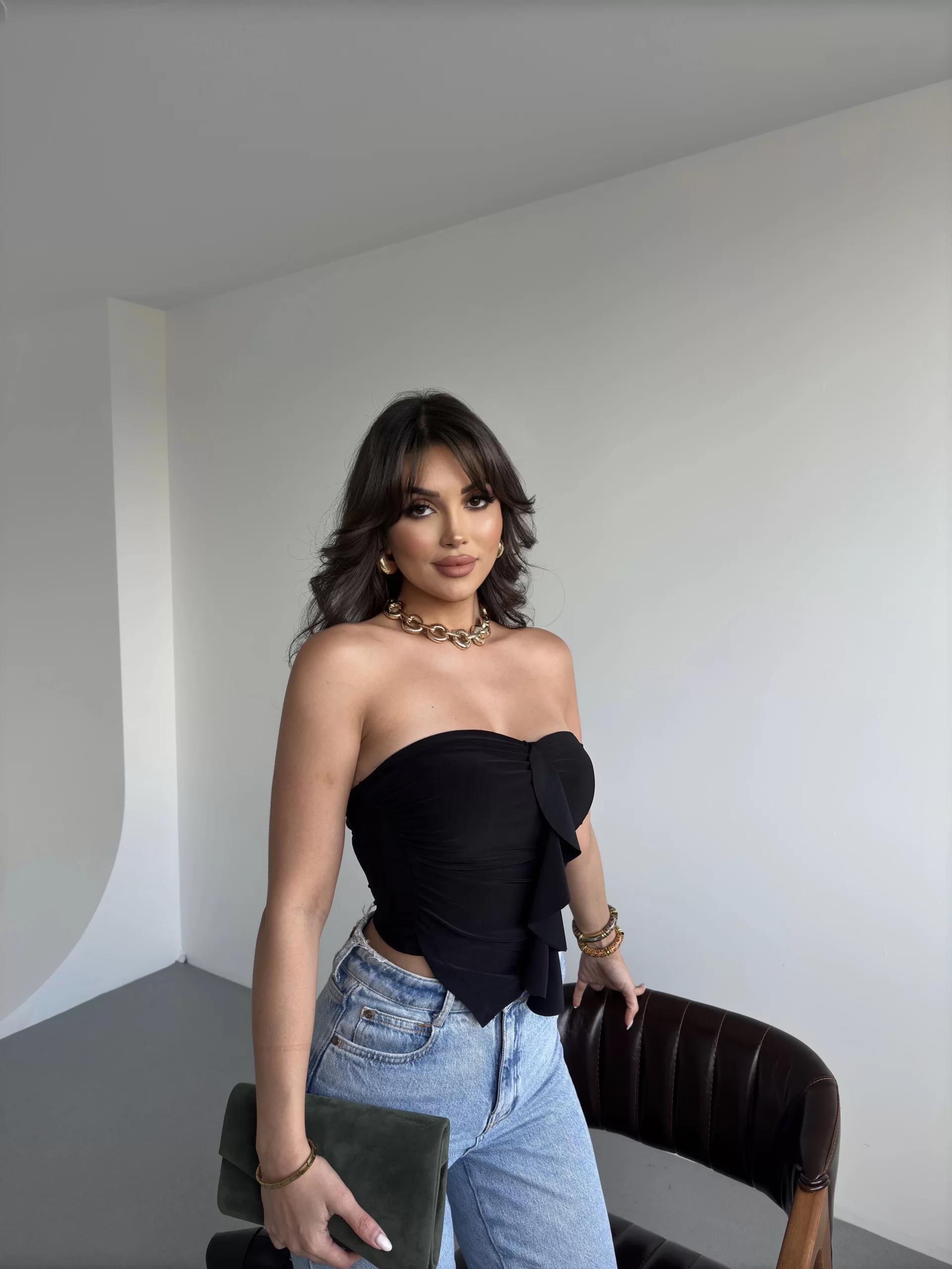 Straplez Büzgülü Crop