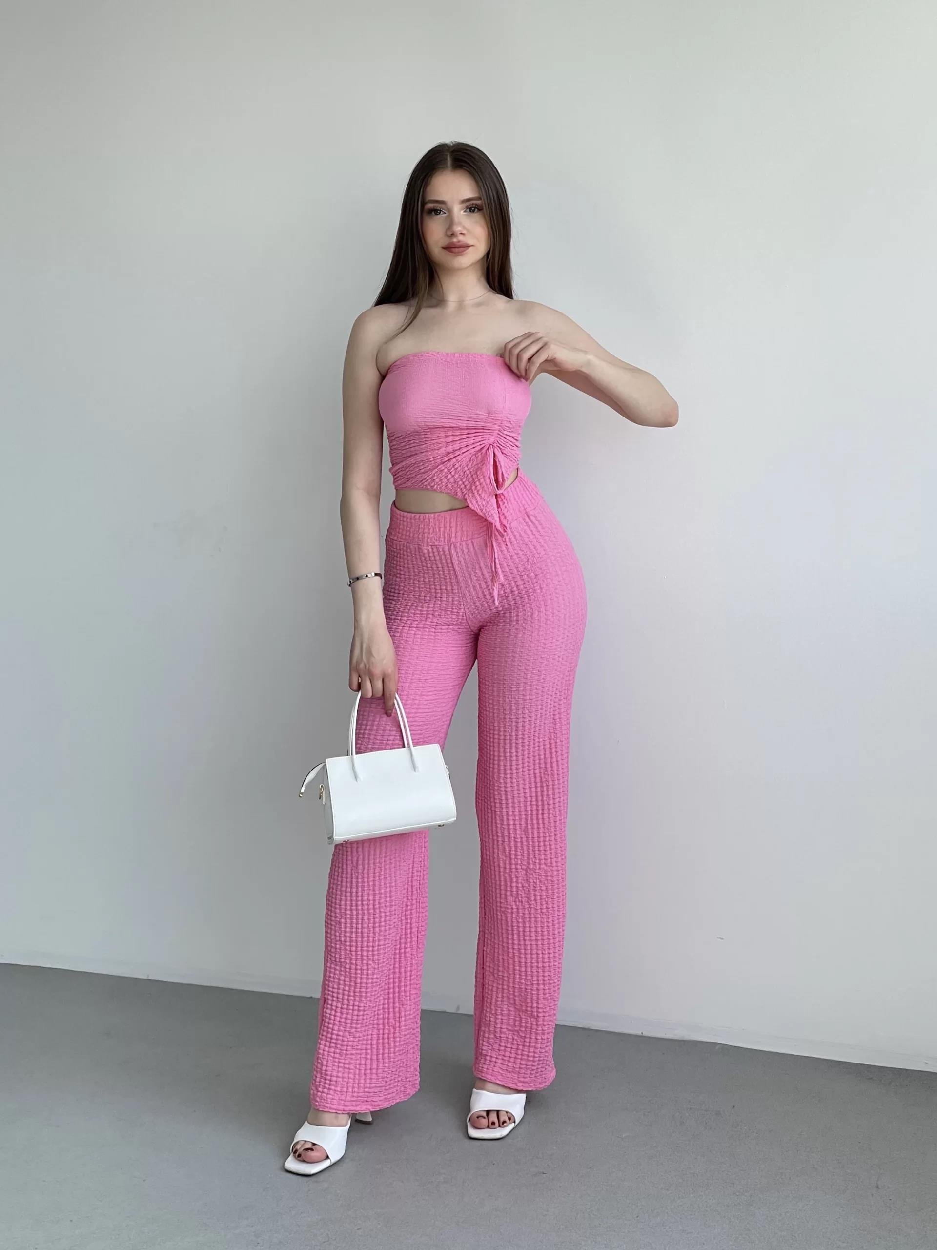Straplez Gofre Pantolon Takım