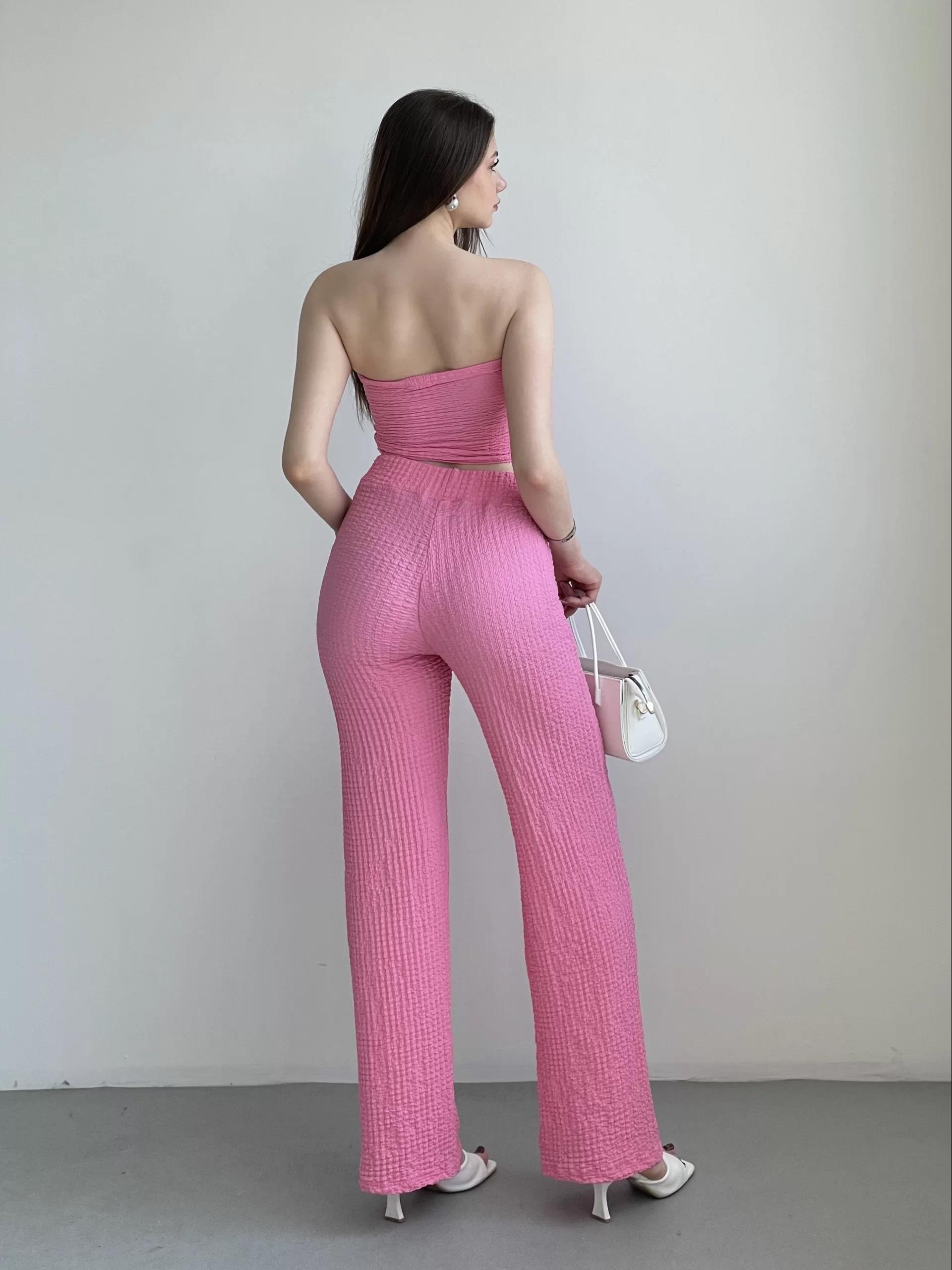 Straplez Gofre Pantolon Takım