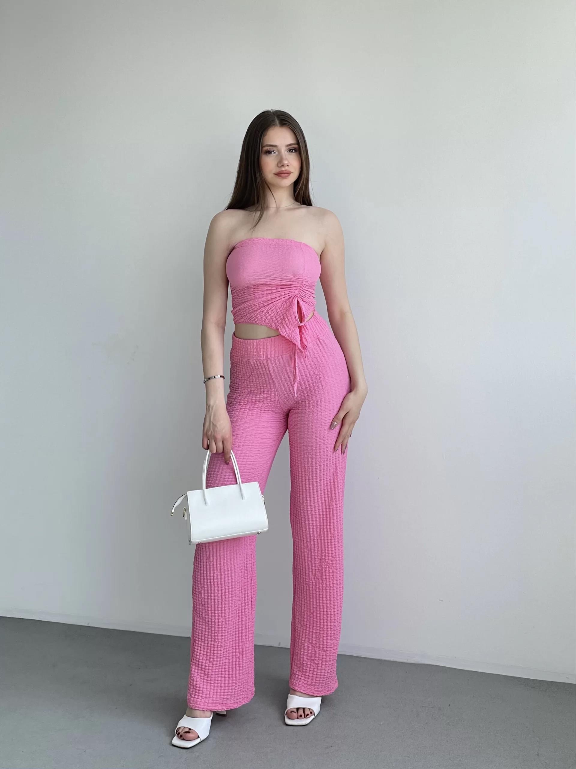 Straplez Gofre Pantolon Takım