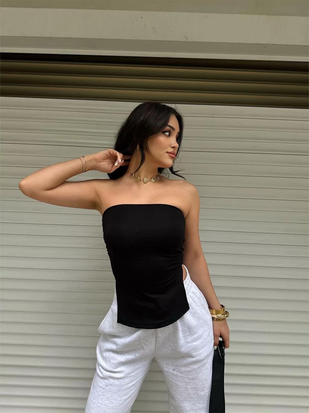 Straplez Yırtmaçlı Crop