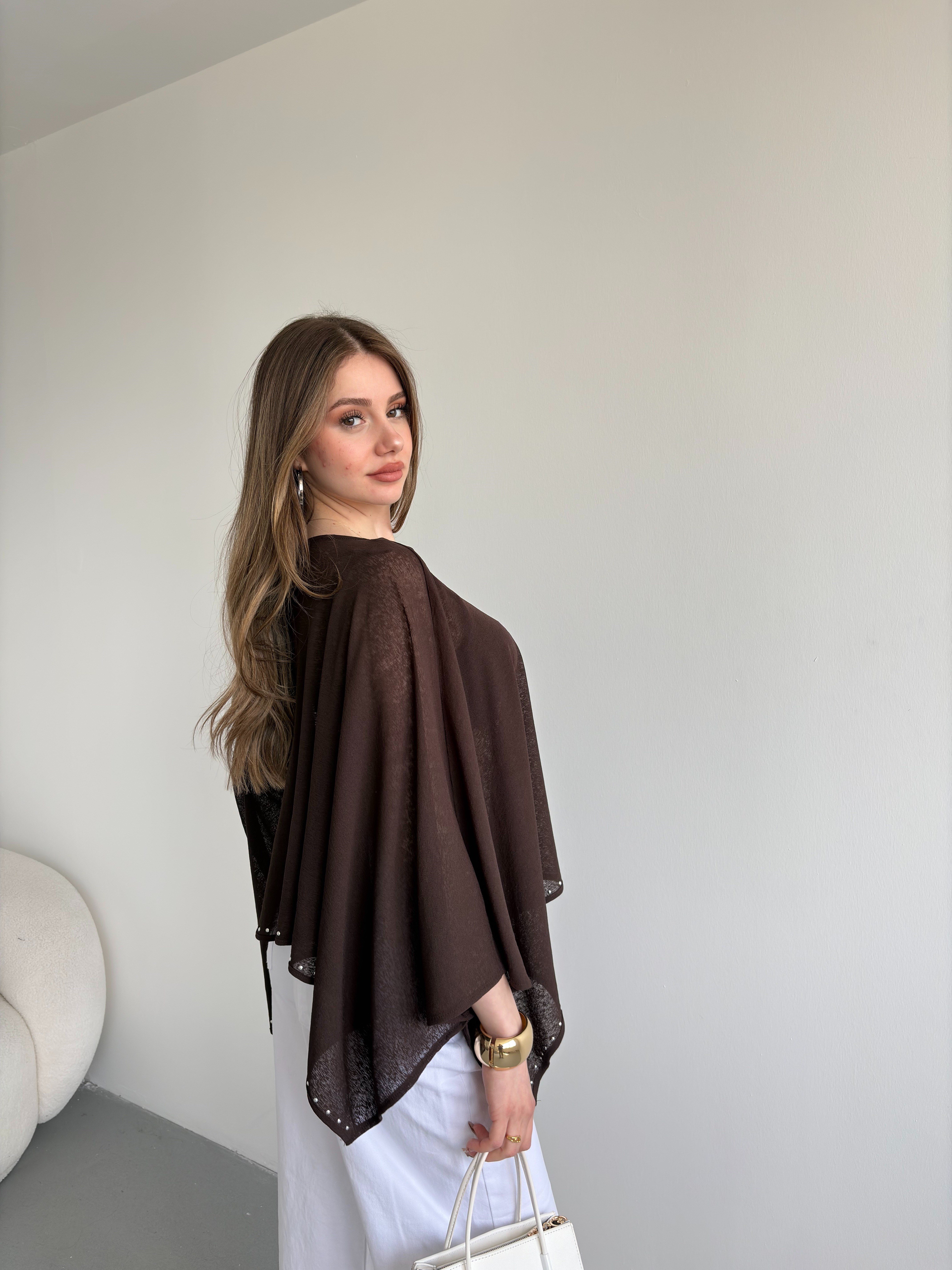 Taşlı Muadil Yarasa Bluz