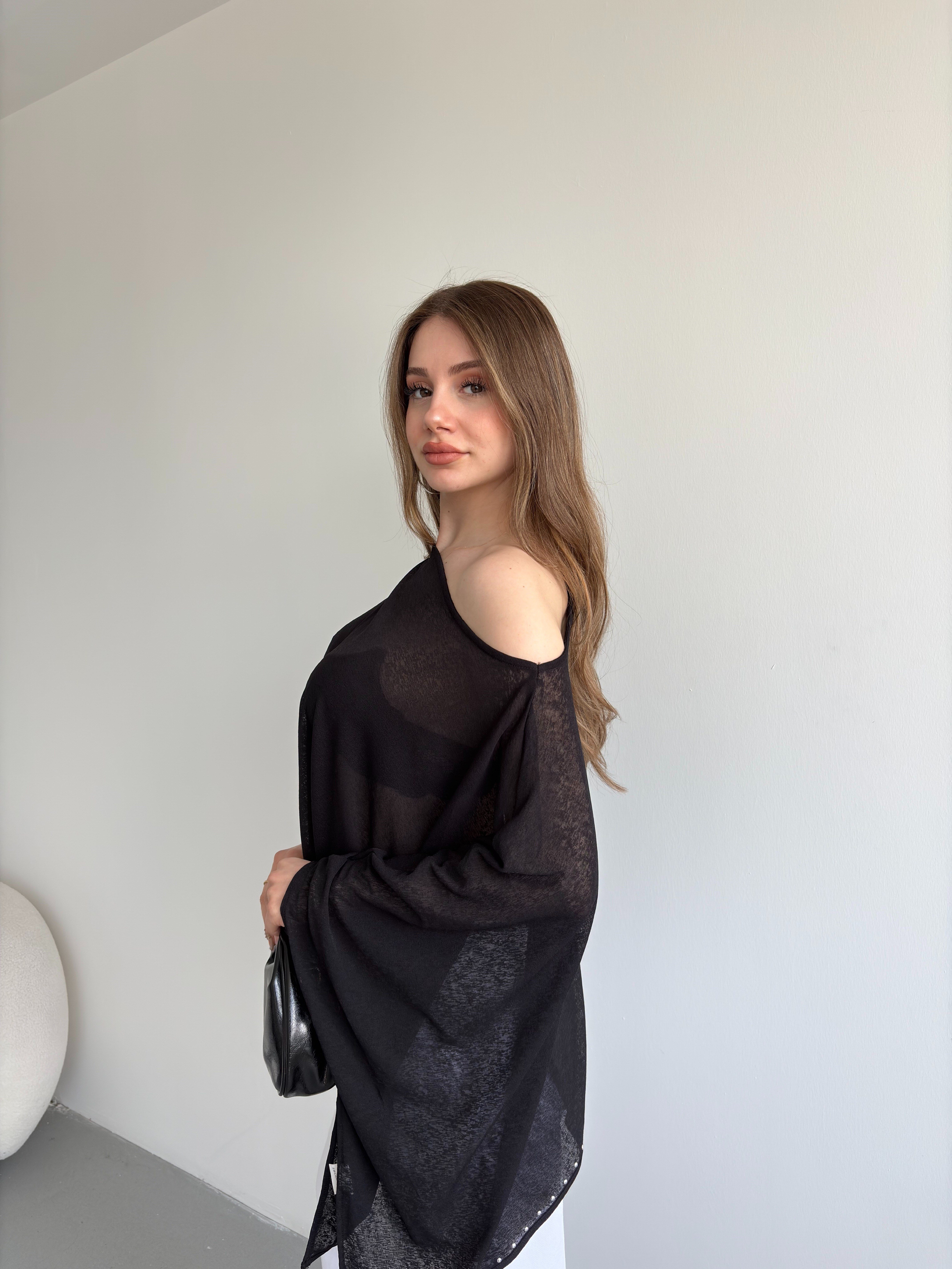 Taşlı Muadil Yarasa Bluz