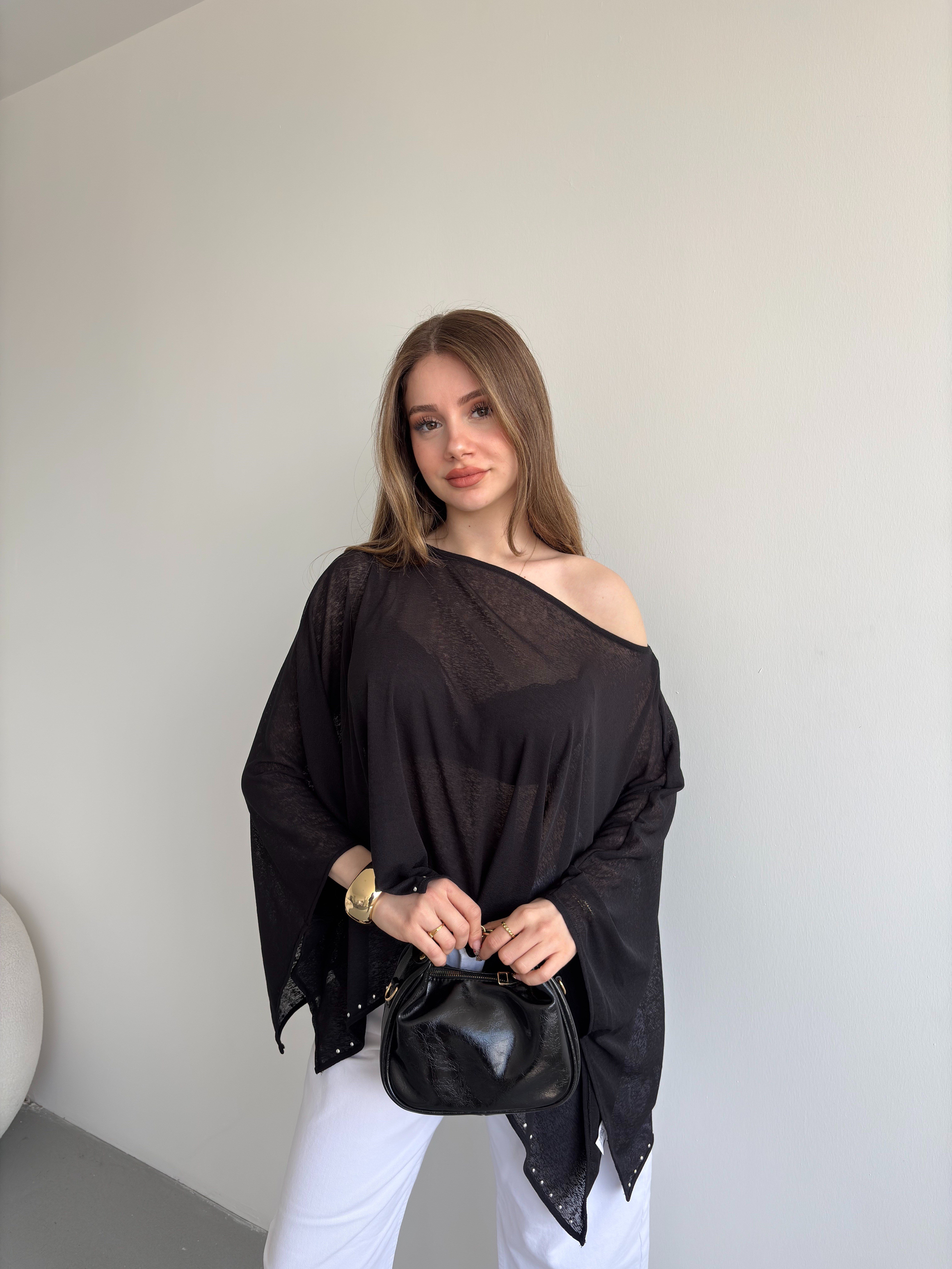 Taşlı Muadil Yarasa Bluz