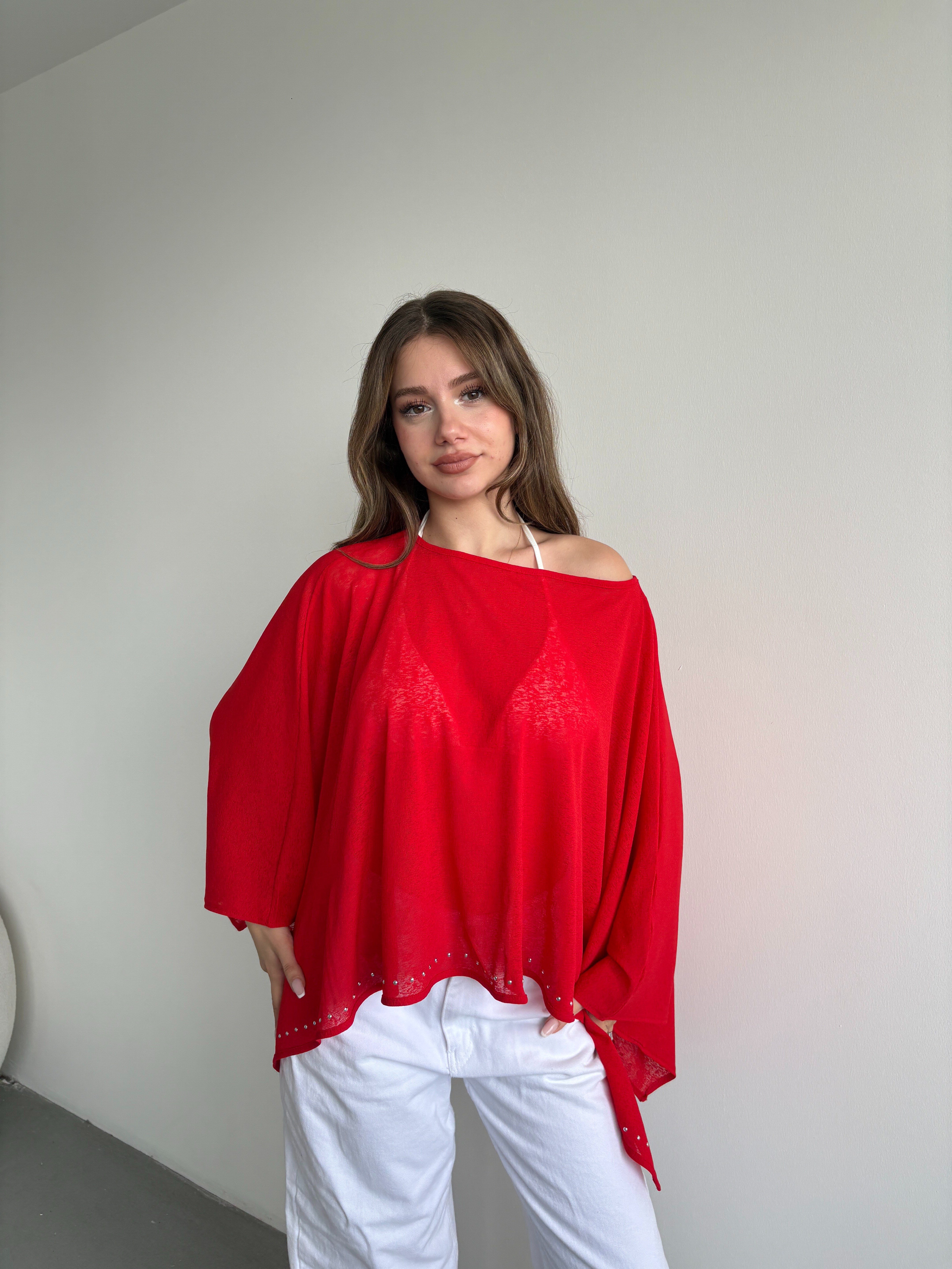 Taşlı Muadil Yarasa Bluz