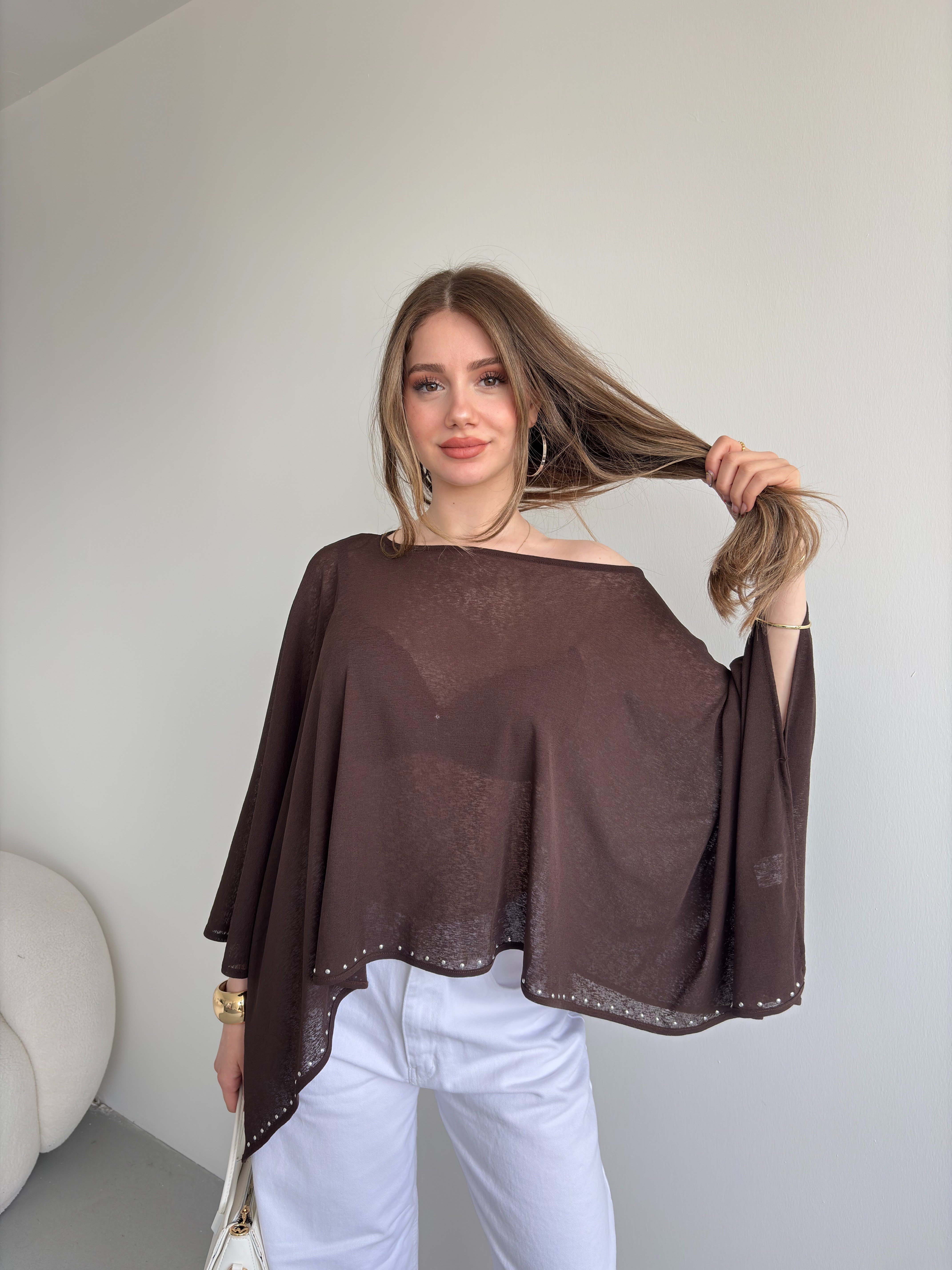 Taşlı Muadil Yarasa Bluz