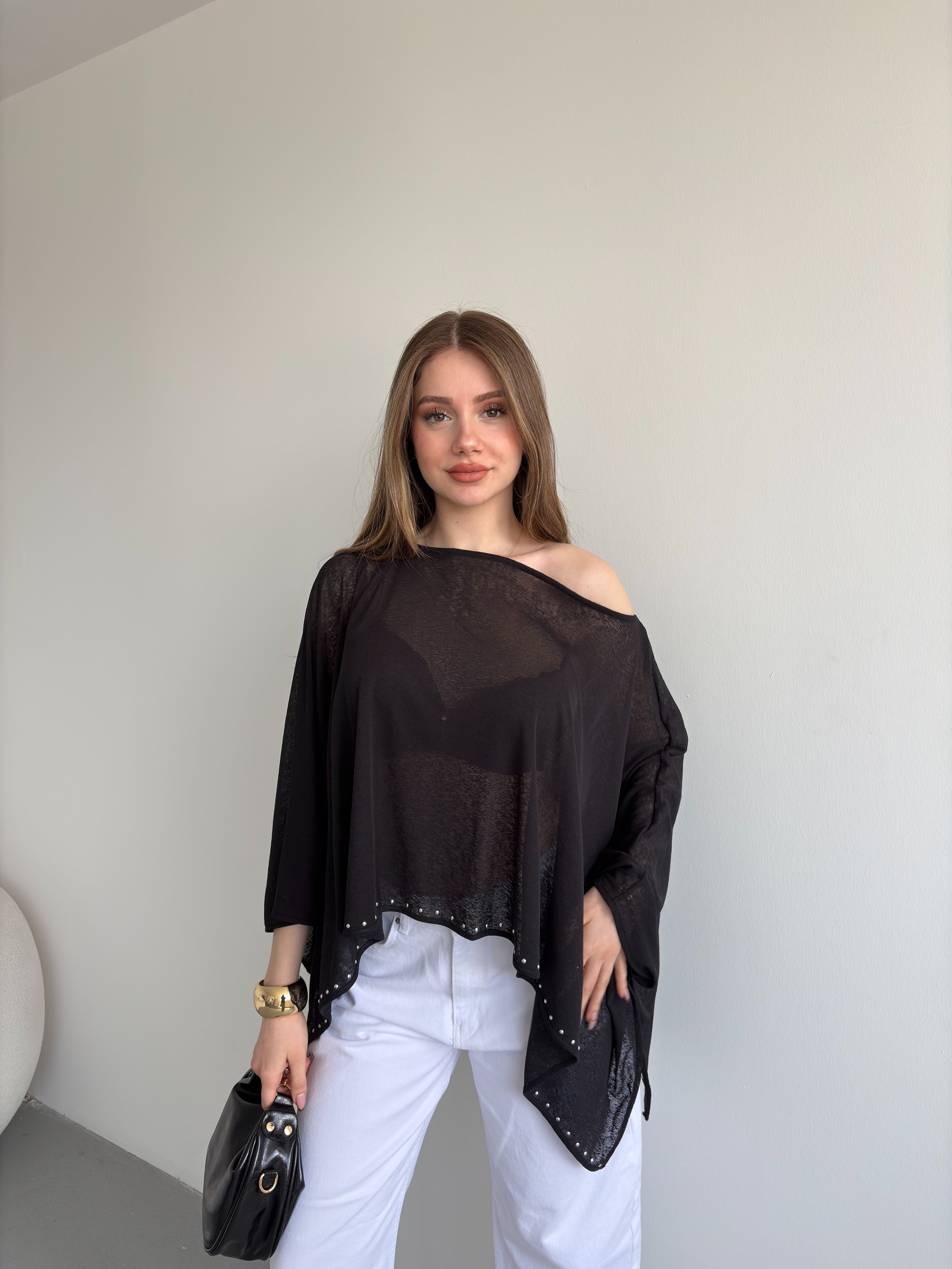 Taşlı Muadil Yarasa Bluz