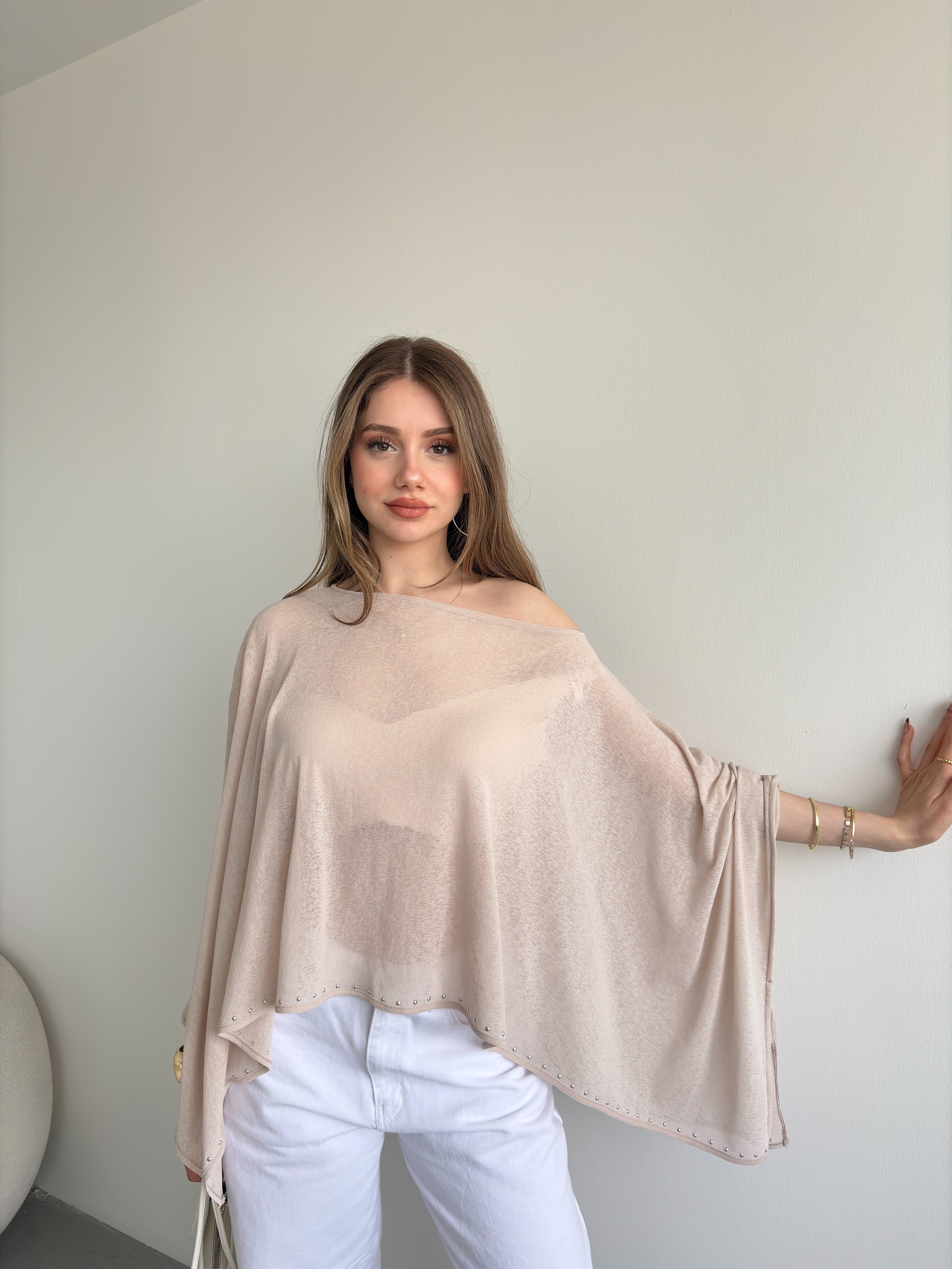 Taşlı Muadil Yarasa Bluz