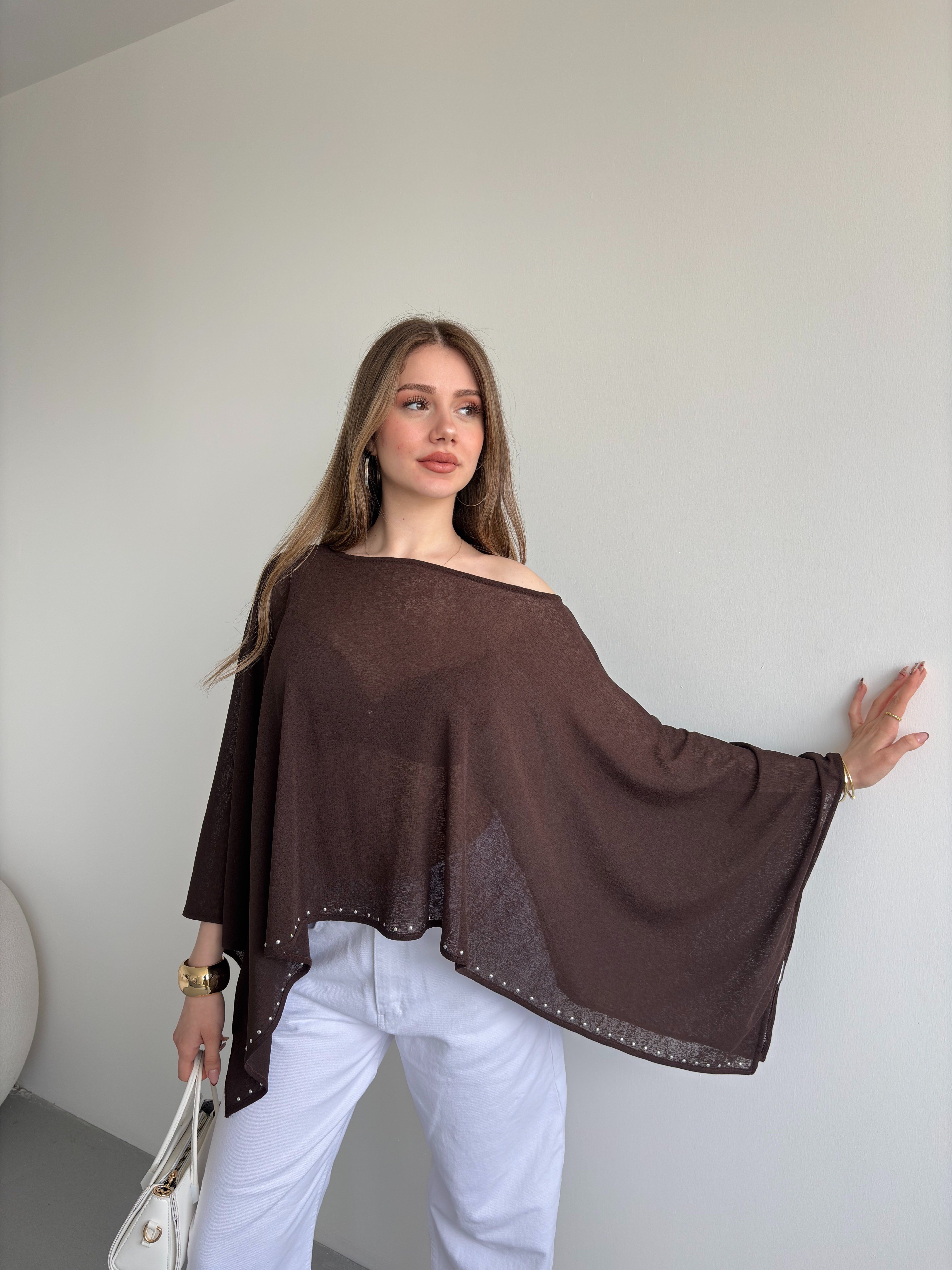 Taşlı Muadil Yarasa Bluz