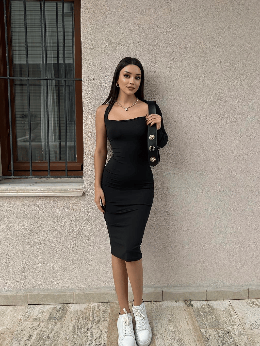 Tek Kol Polyemit Kumaş Elbise