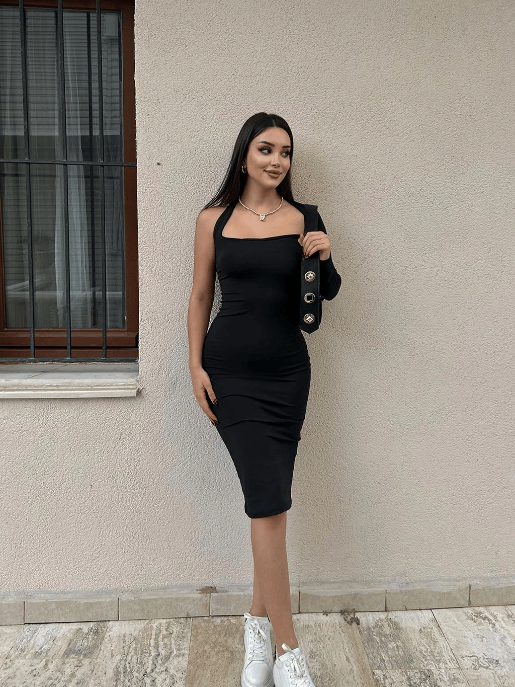 Tek Kol Polyemit Kumaş Elbise