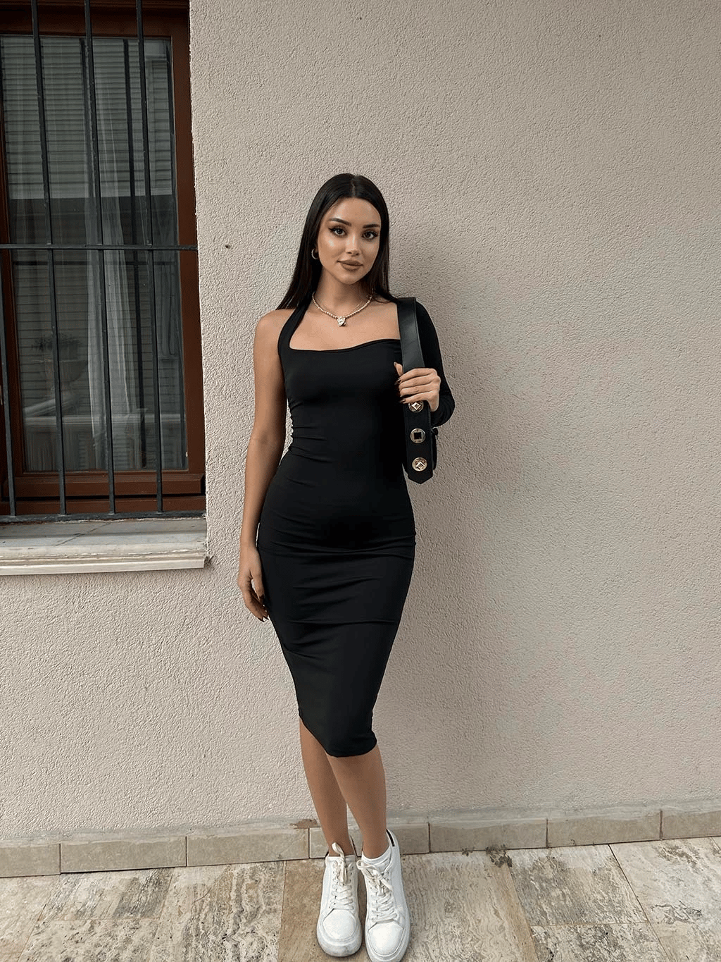 Tek Kol Polyemit Kumaş Elbise