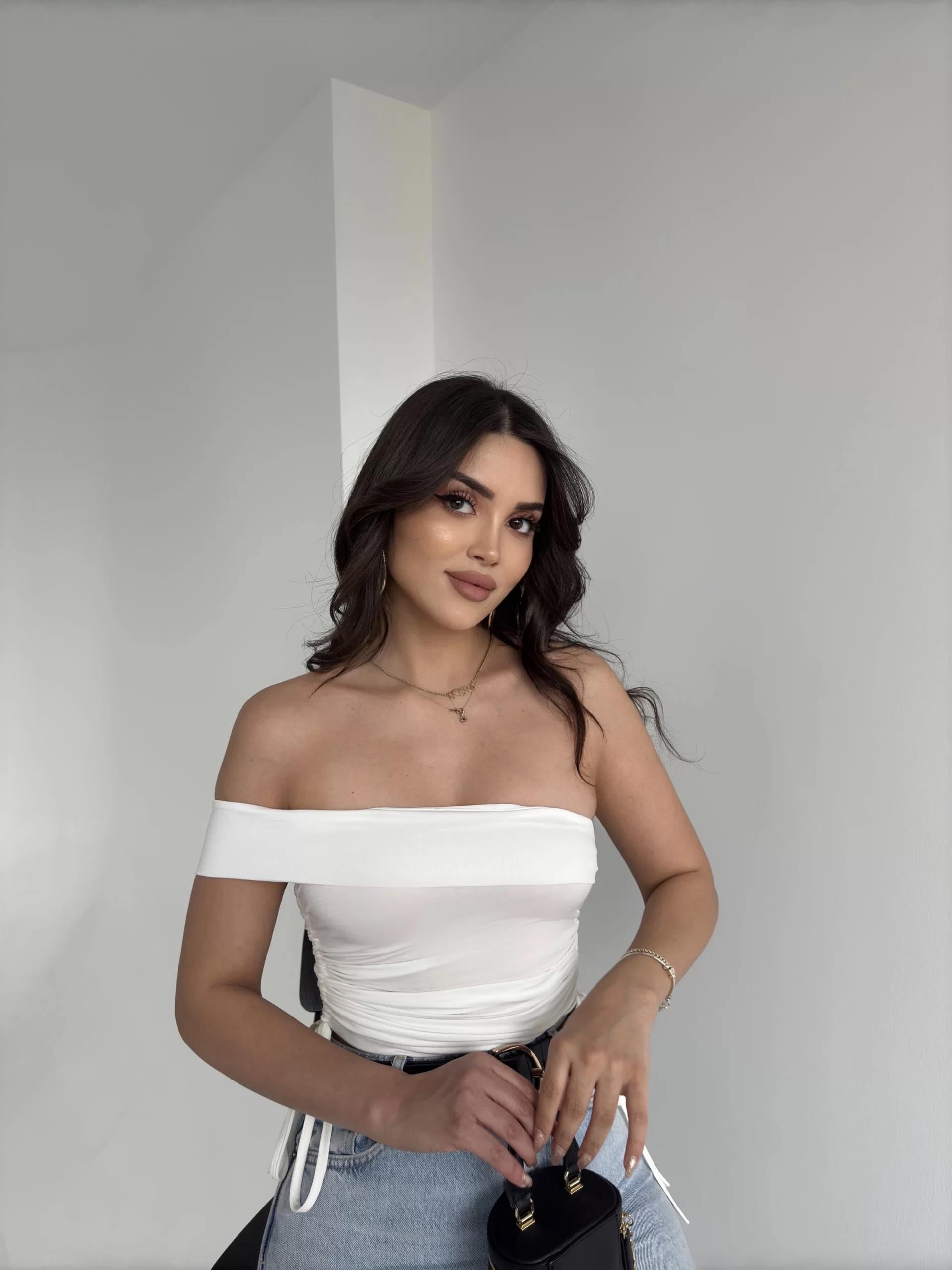 Tek Omuz Büzgülü Crop