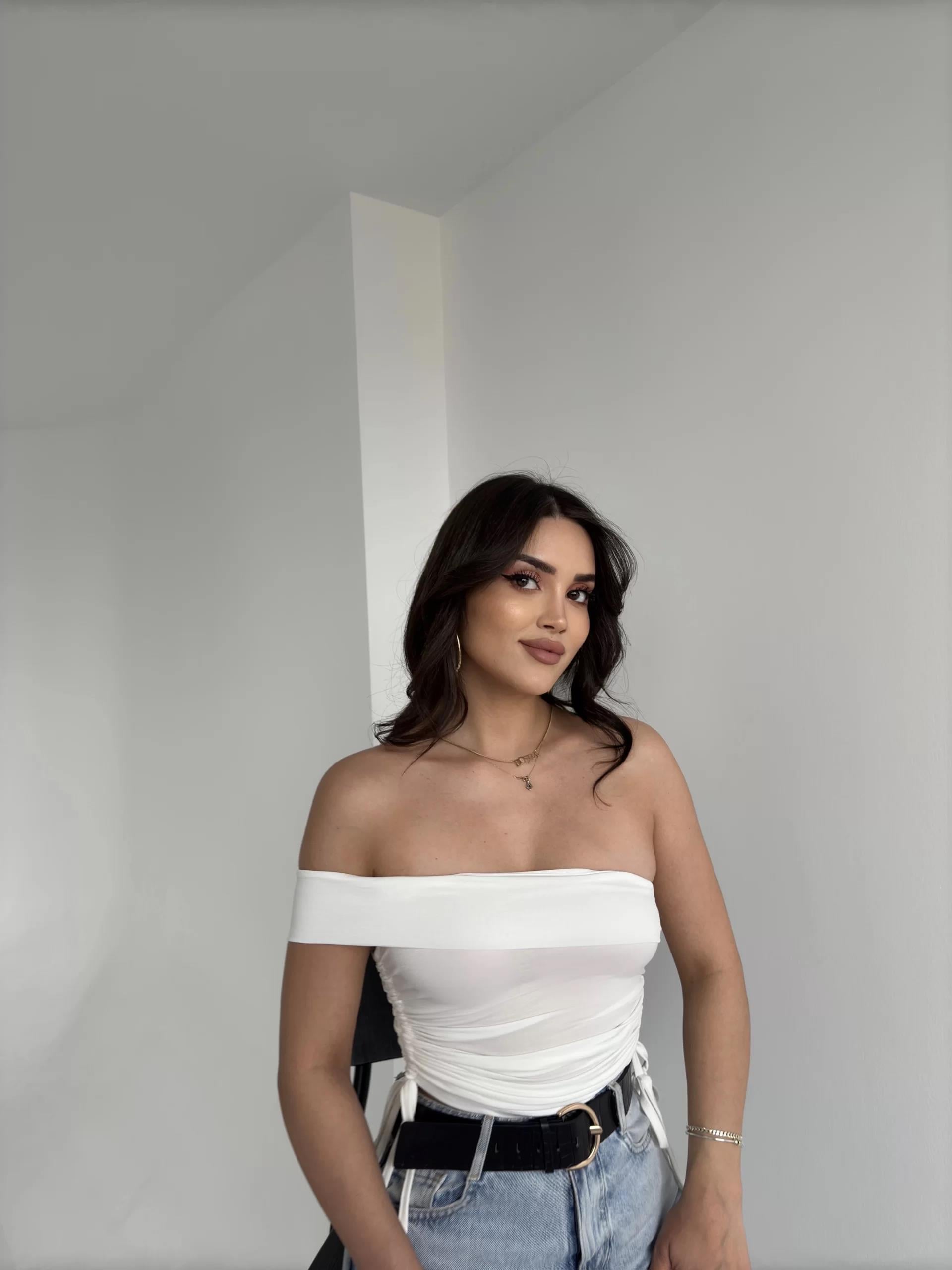 Tek Omuz Büzgülü Crop