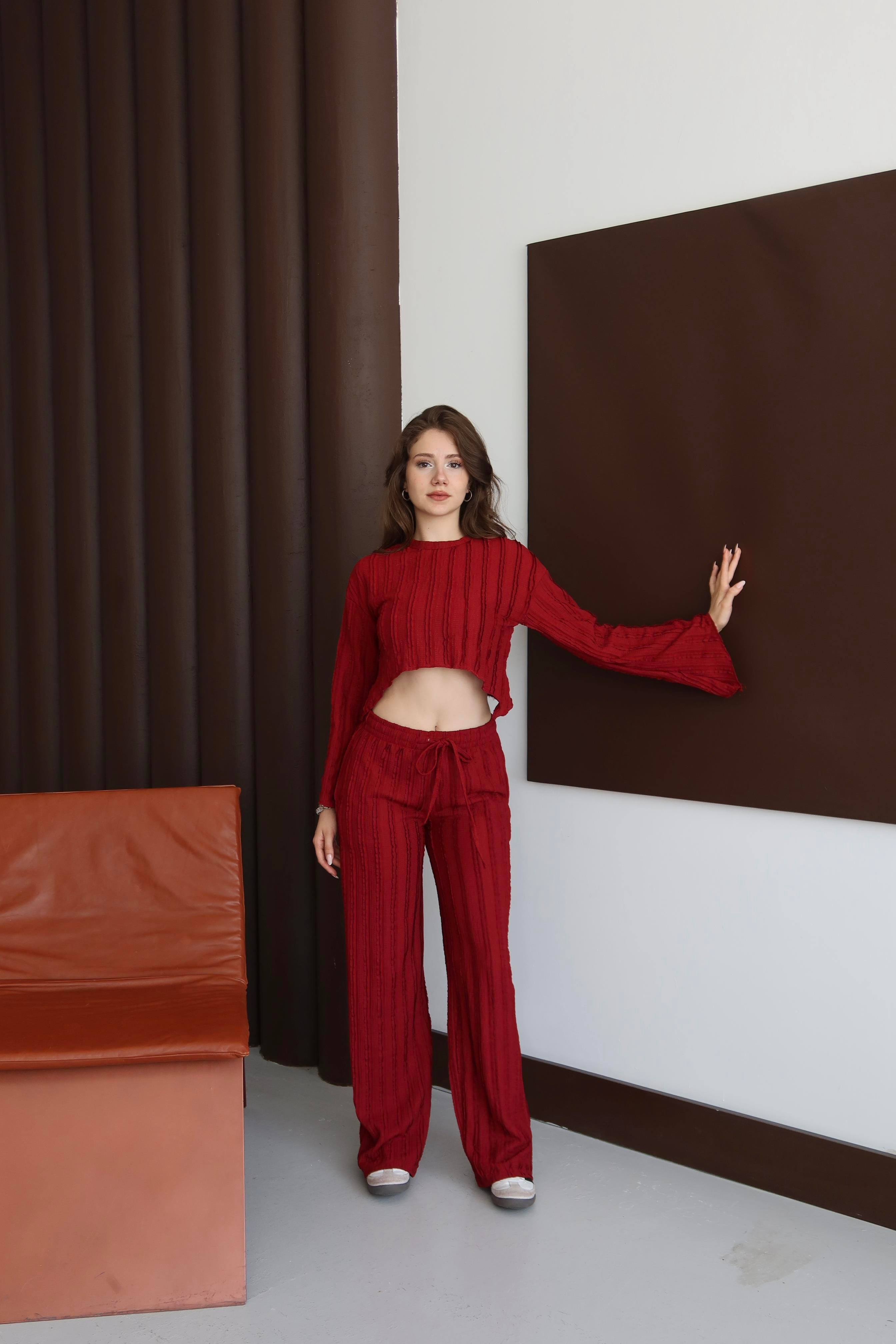 Ters Dikişli Oversize Takım Bordo