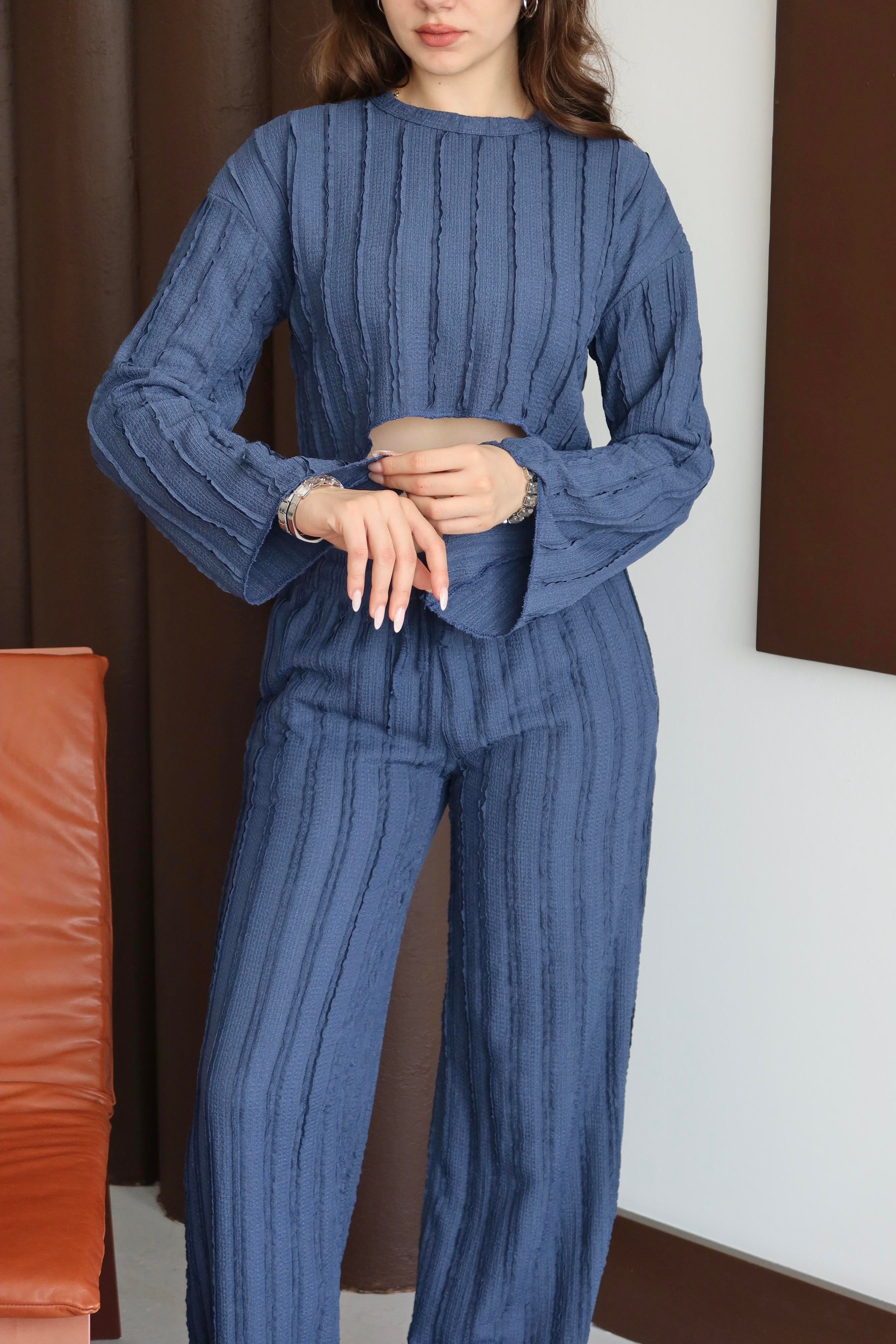 Ters Dikişli Oversize Takım Mavi