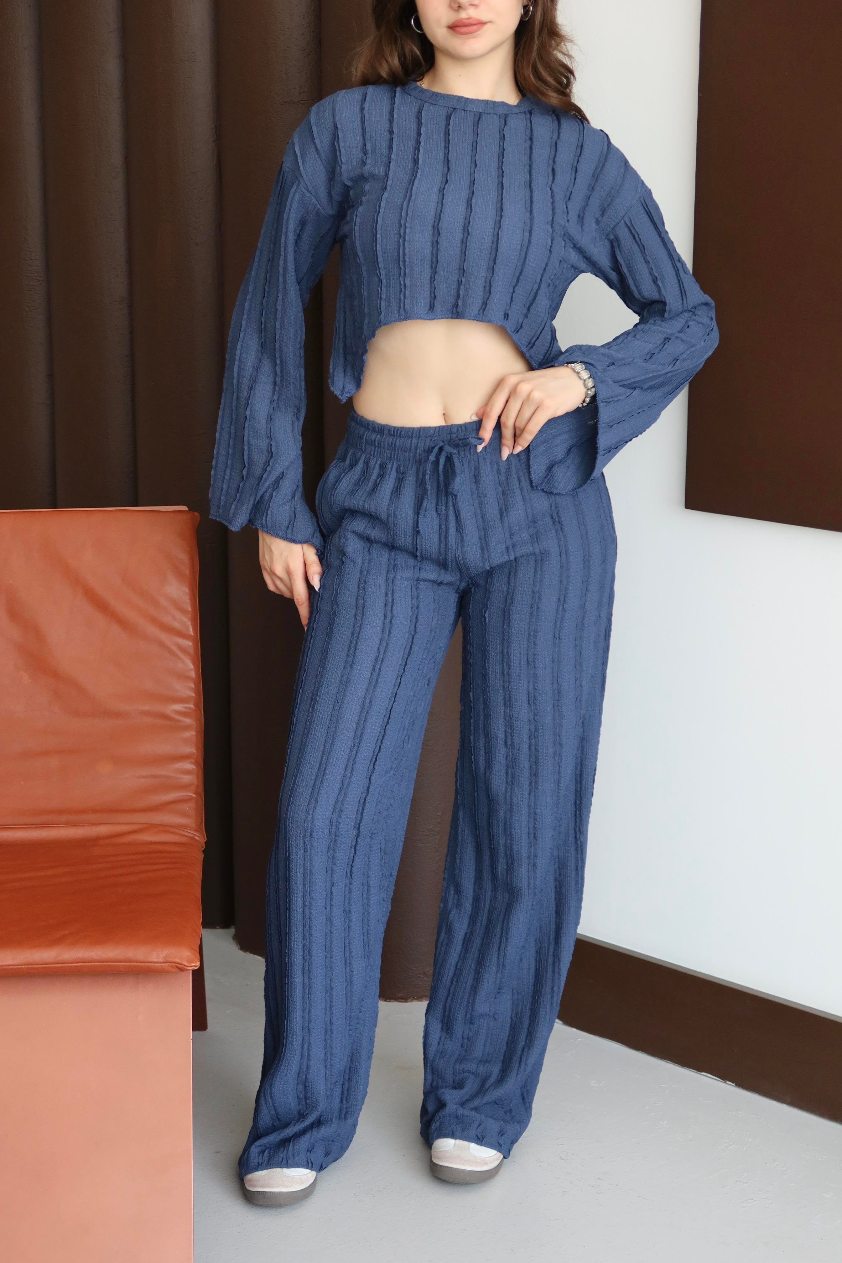 Ters Dikişli Oversize Takım Mavi