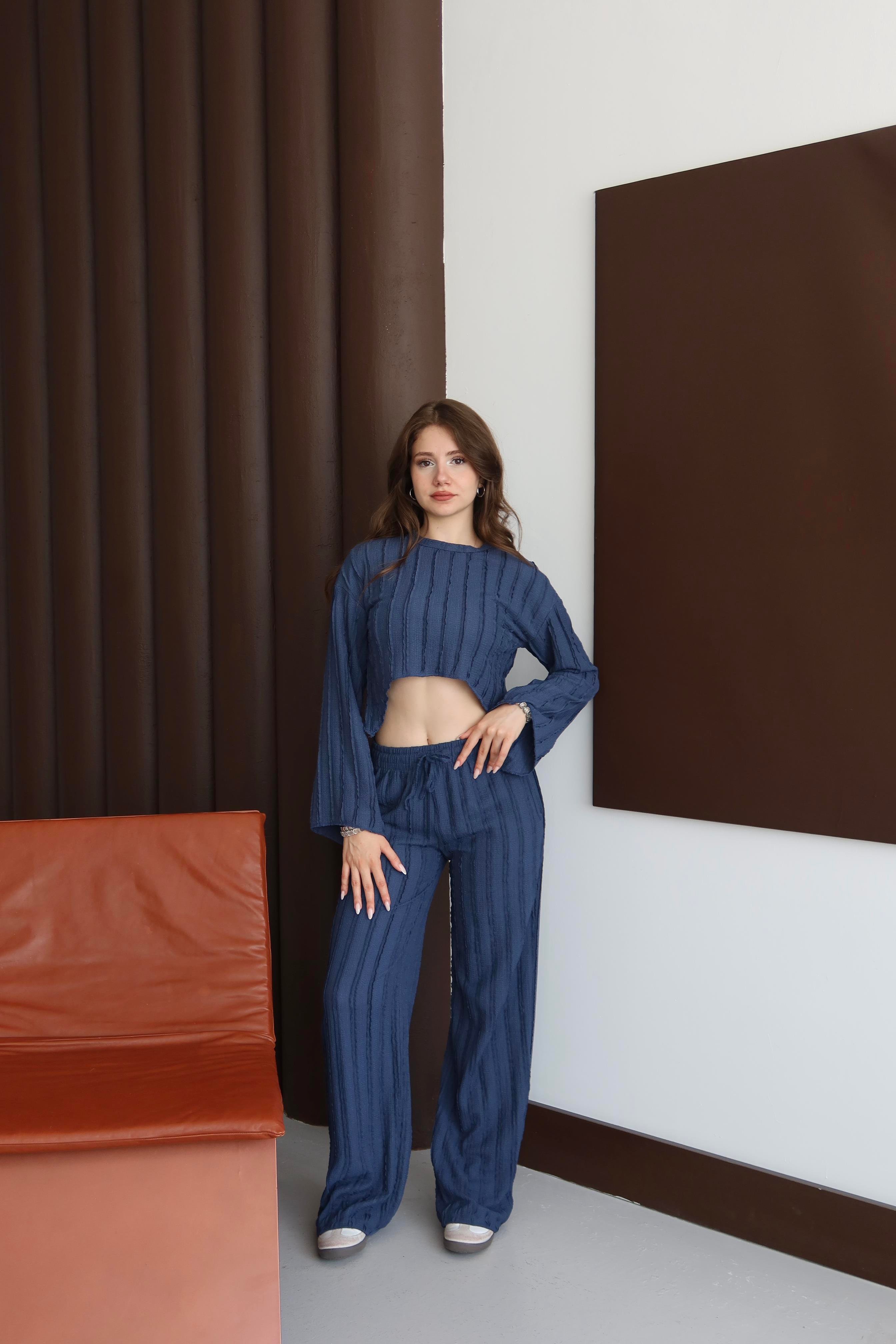 Ters Dikişli Oversize Takım Mavi