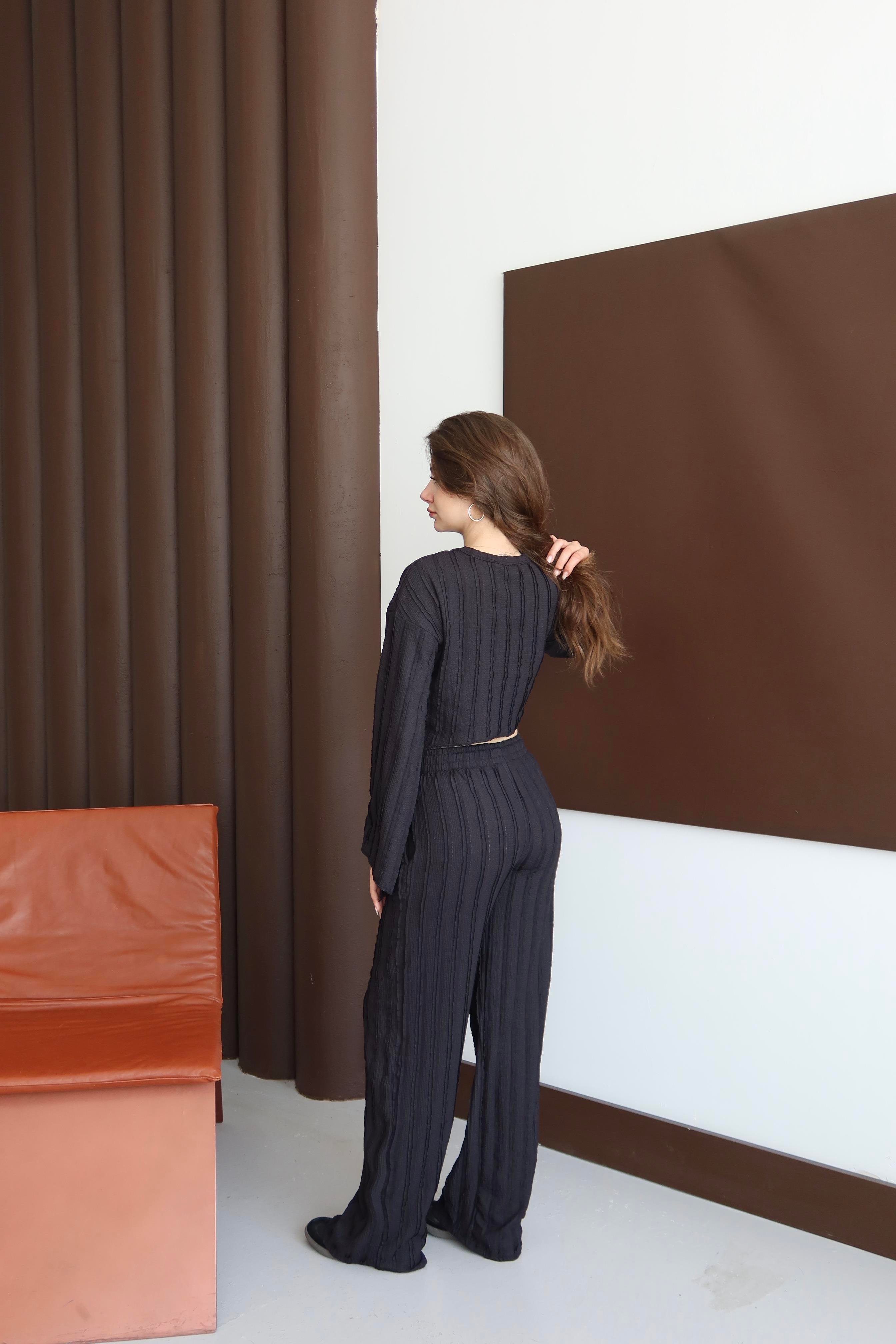 Ters Dikişli Oversize Takım Siyah